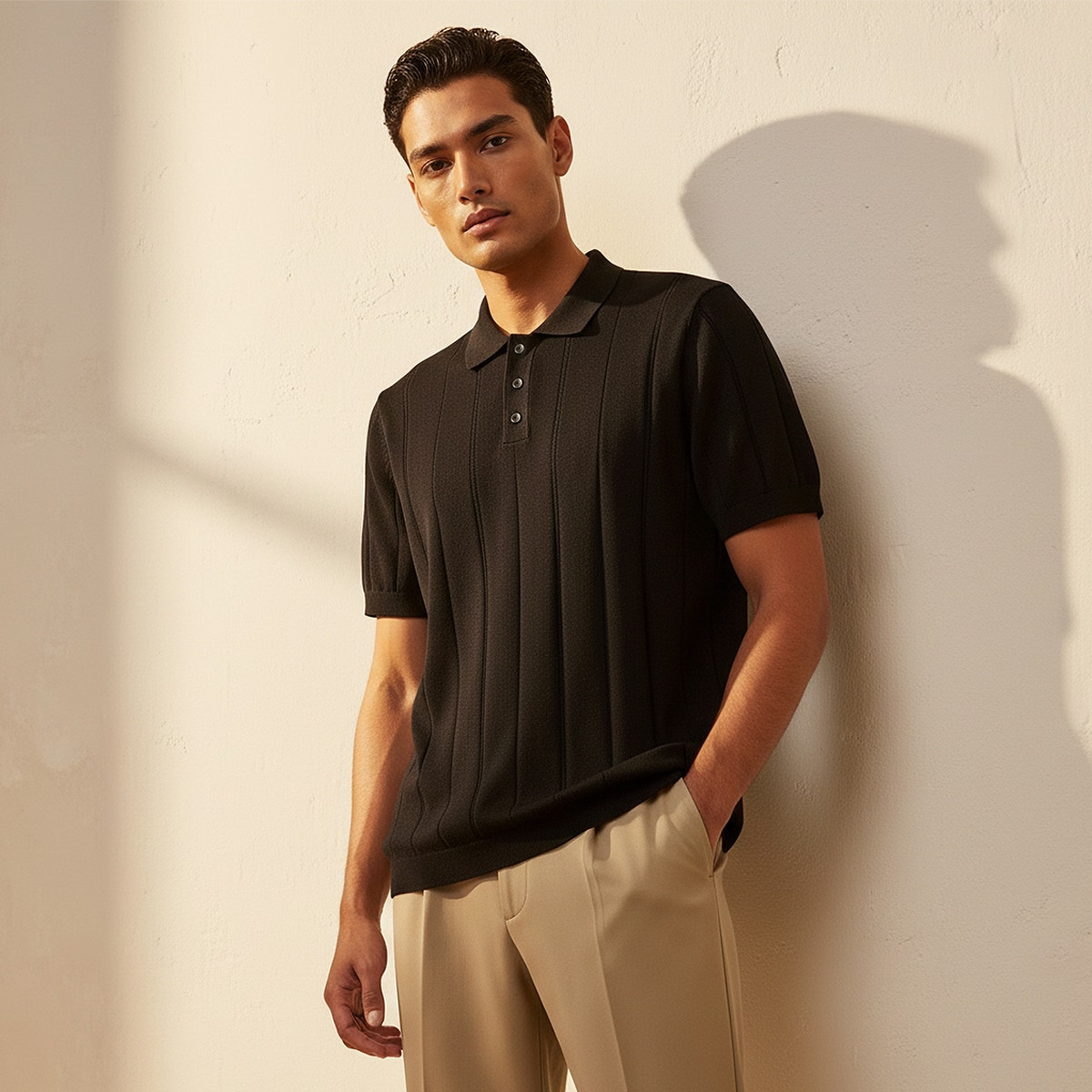 تيشيرت بولو بارز الملمس بأكمام قصيرة من أساسيات سبلاش-men-clothing-tshirtsandpolos-polos-image-1