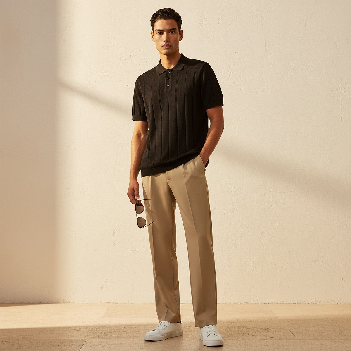 تيشيرت بولو بارز الملمس بأكمام قصيرة من أساسيات سبلاش-men-clothing-tshirtsandpolos-polos-image-3