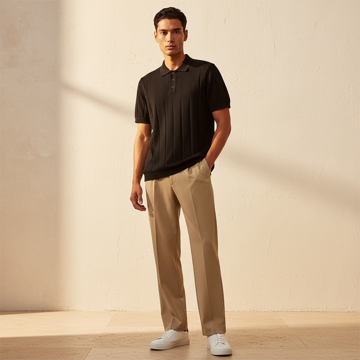 تيشيرت بولو بارز الملمس بأكمام قصيرة من أساسيات سبلاش-men-clothing-tshirtsandpolos-polos-image-6