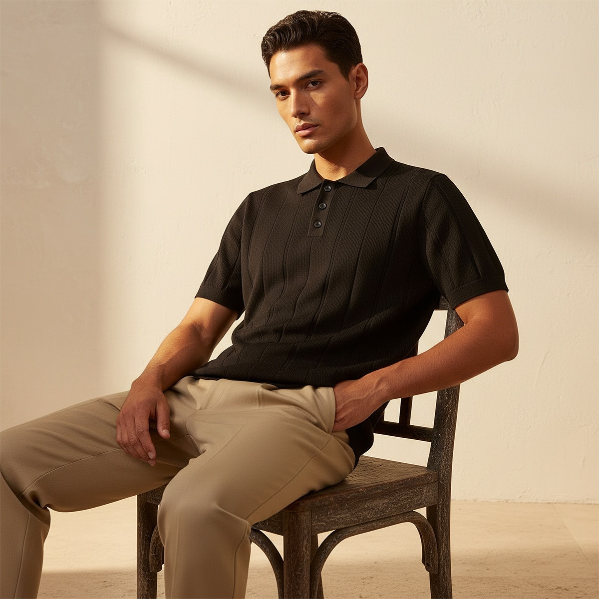 تيشيرت بولو بارز الملمس بأكمام قصيرة من أساسيات سبلاش-men-clothing-tshirtsandpolos-polos-image-5