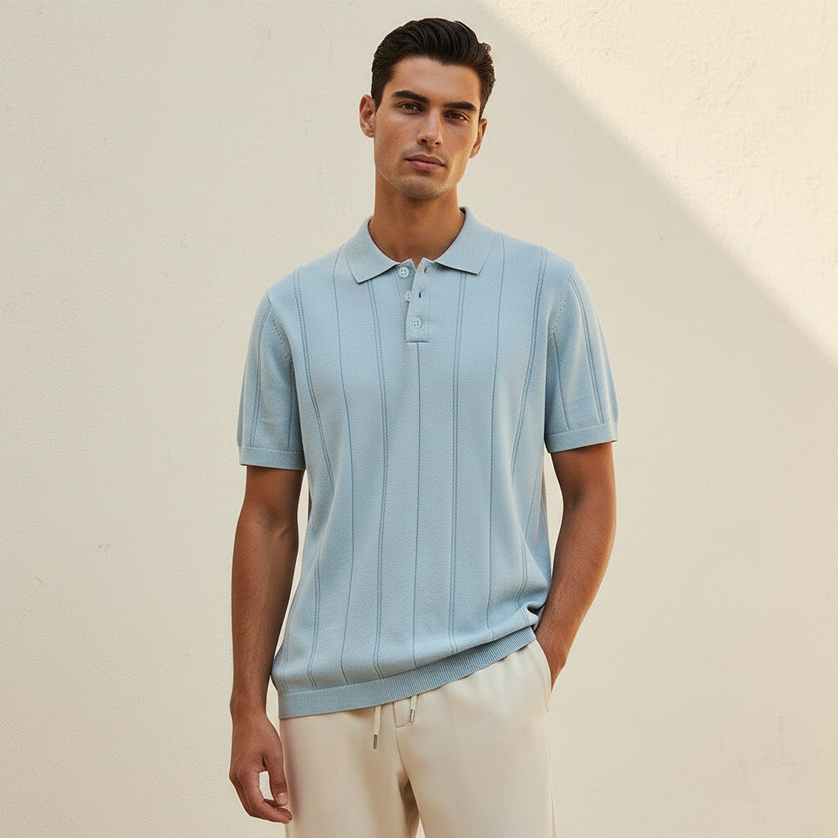 تيشيرت بولو بارز الملمس بأكمام قصيرة من أساسيات سبلاش-men-clothing-tshirtsandpolos-polos-image-1