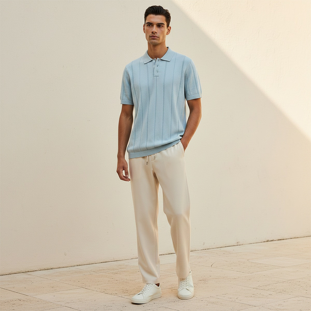 تيشيرت بولو بارز الملمس بأكمام قصيرة من أساسيات سبلاش-men-clothing-tshirtsandpolos-polos-image-3