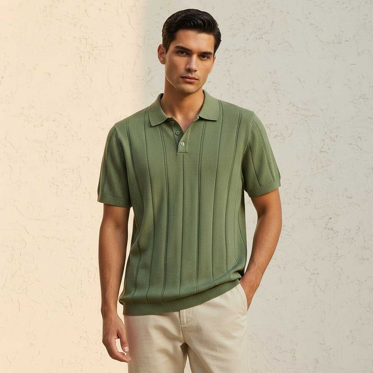تيشيرت بولو بارز الملمس بأكمام قصيرة من أساسيات سبلاش-men-clothing-tshirtsandpolos-polos-image-1