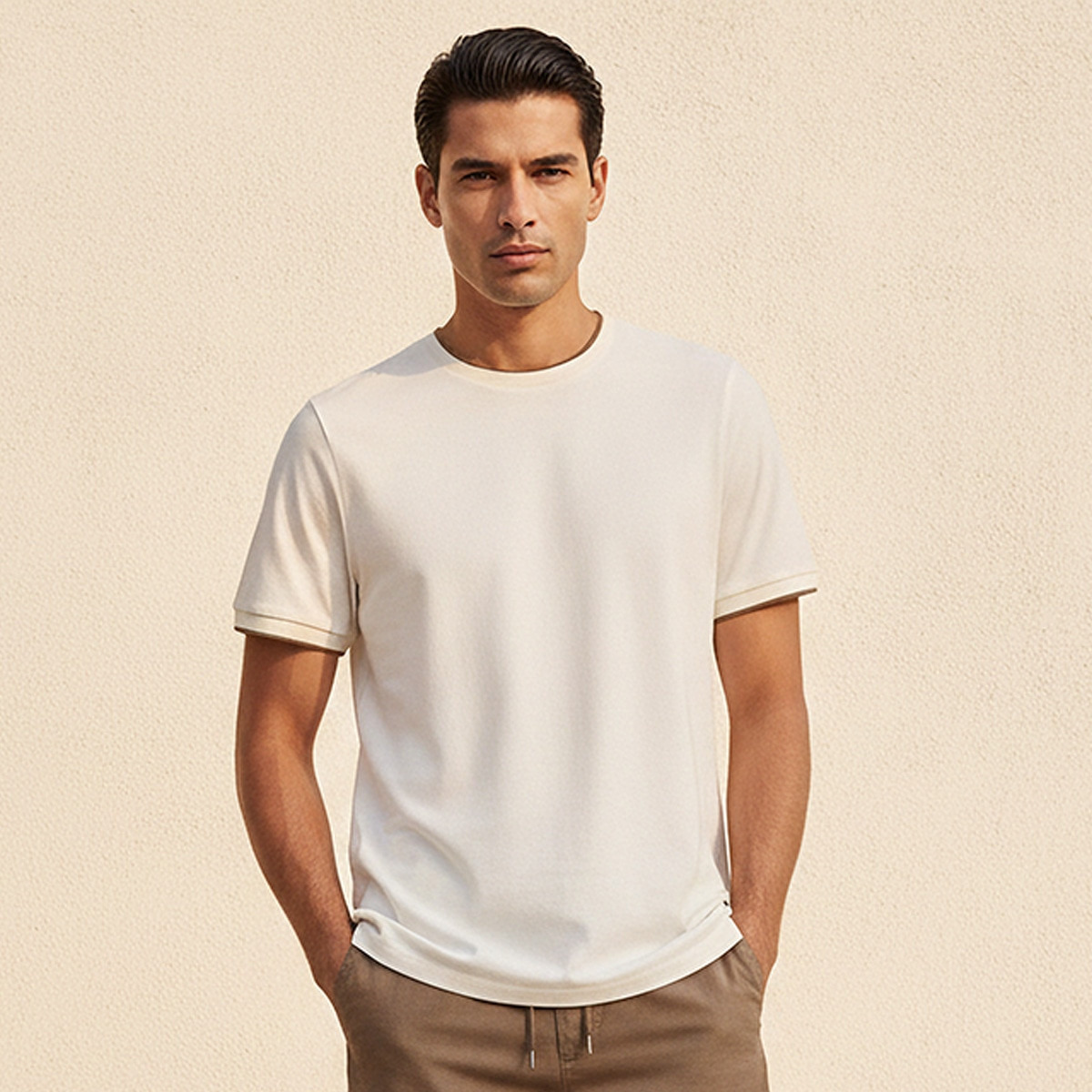 تيشيرت بيكيه كريب بقصّة عادية وياقة ضيّقة من سبلاش بيزكس-men-clothing-tshirtsandpolos-tshirts-image-1