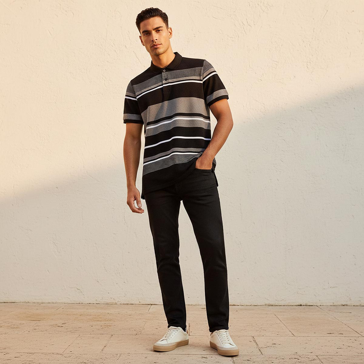 تيشيرت بولو مقلم بأكمام قصيرة من أساسيات سبلاش-men-clothing-tshirtsandpolos-polos-image-3
