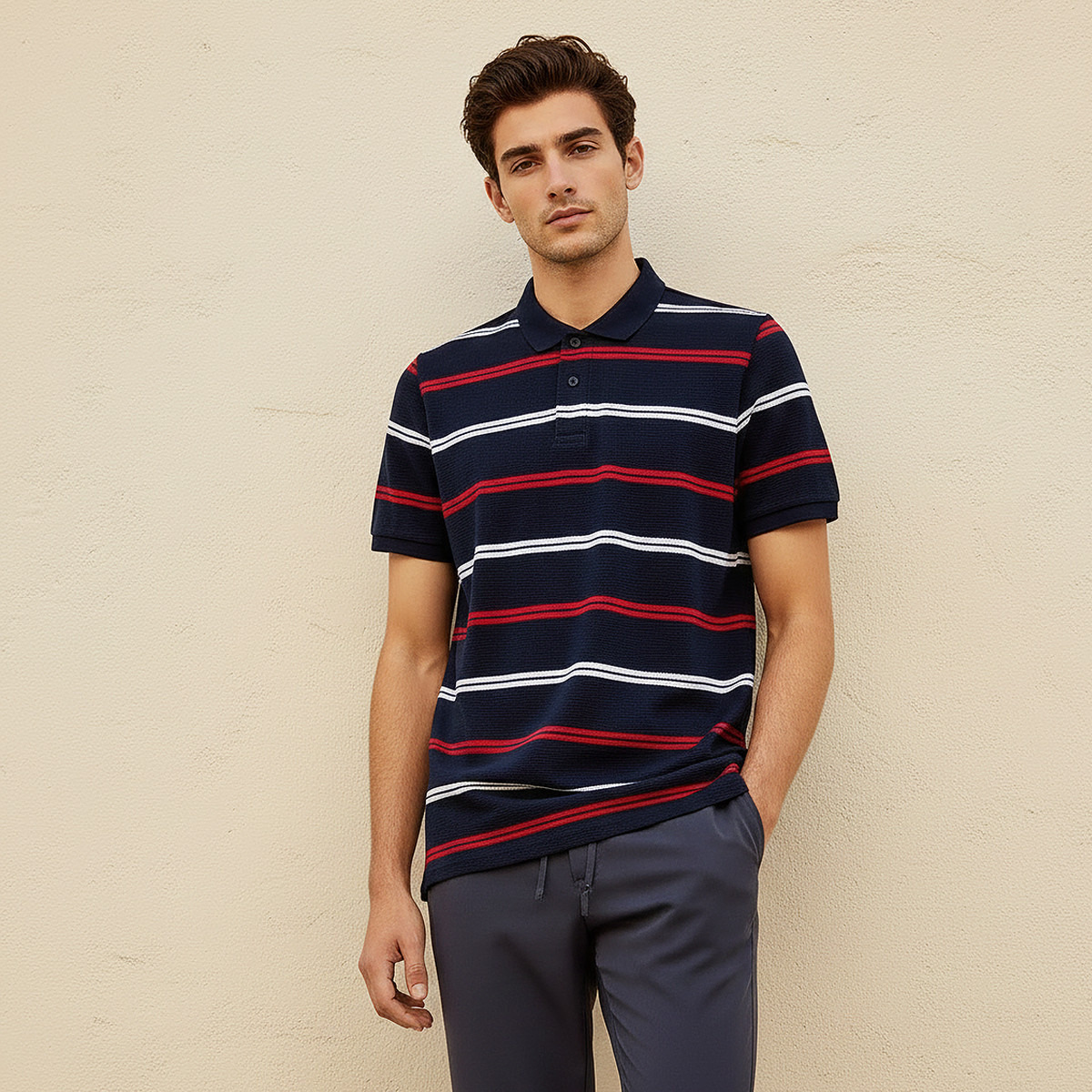 تيشيرت بولو مقلم بأكمام قصيرة للرجال-men-clothing-tshirtsandpolos-polos-image-1