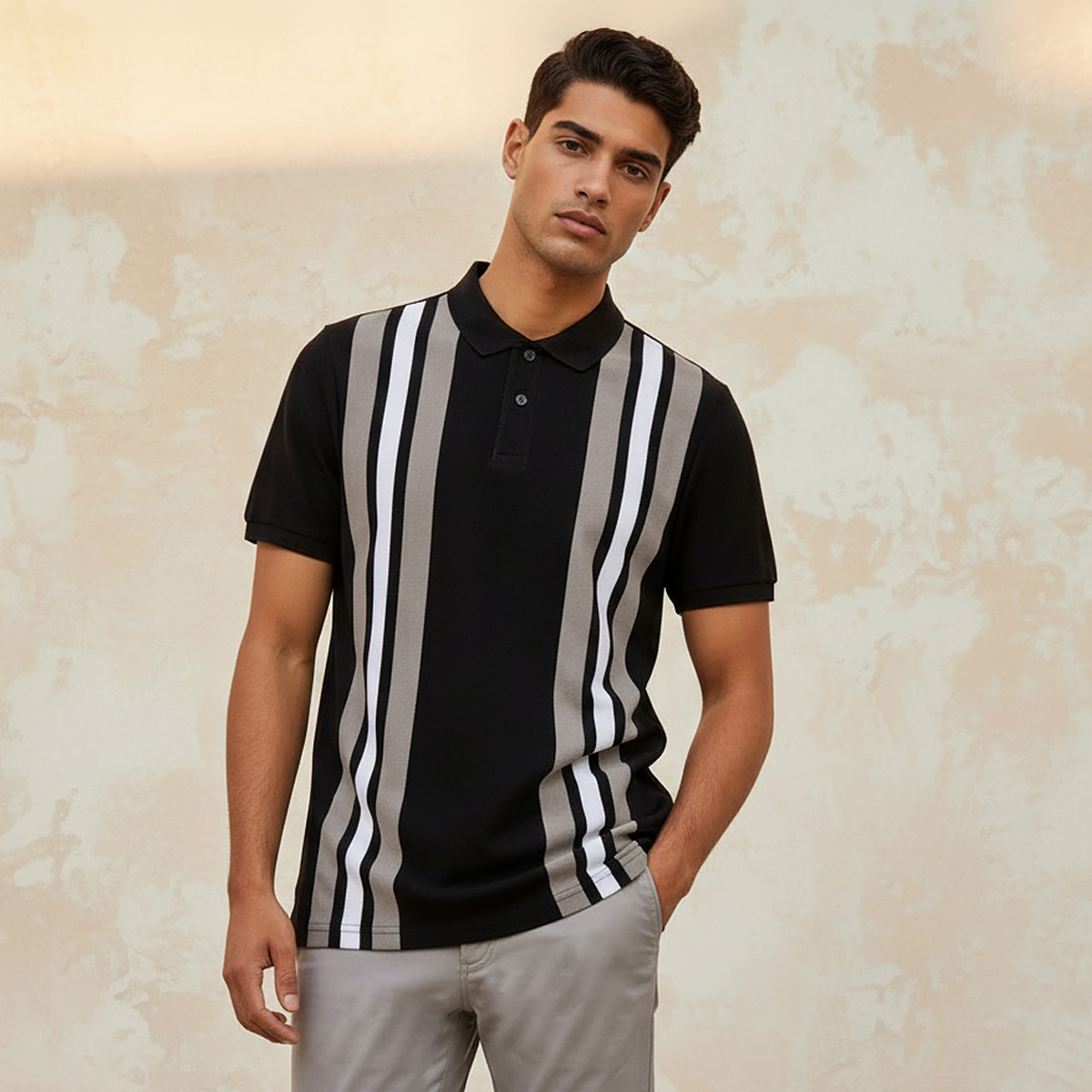 Men Short Sleeve Striped Polo T-shirt-men-clothing-tshirtsandpolos-polos-image-1