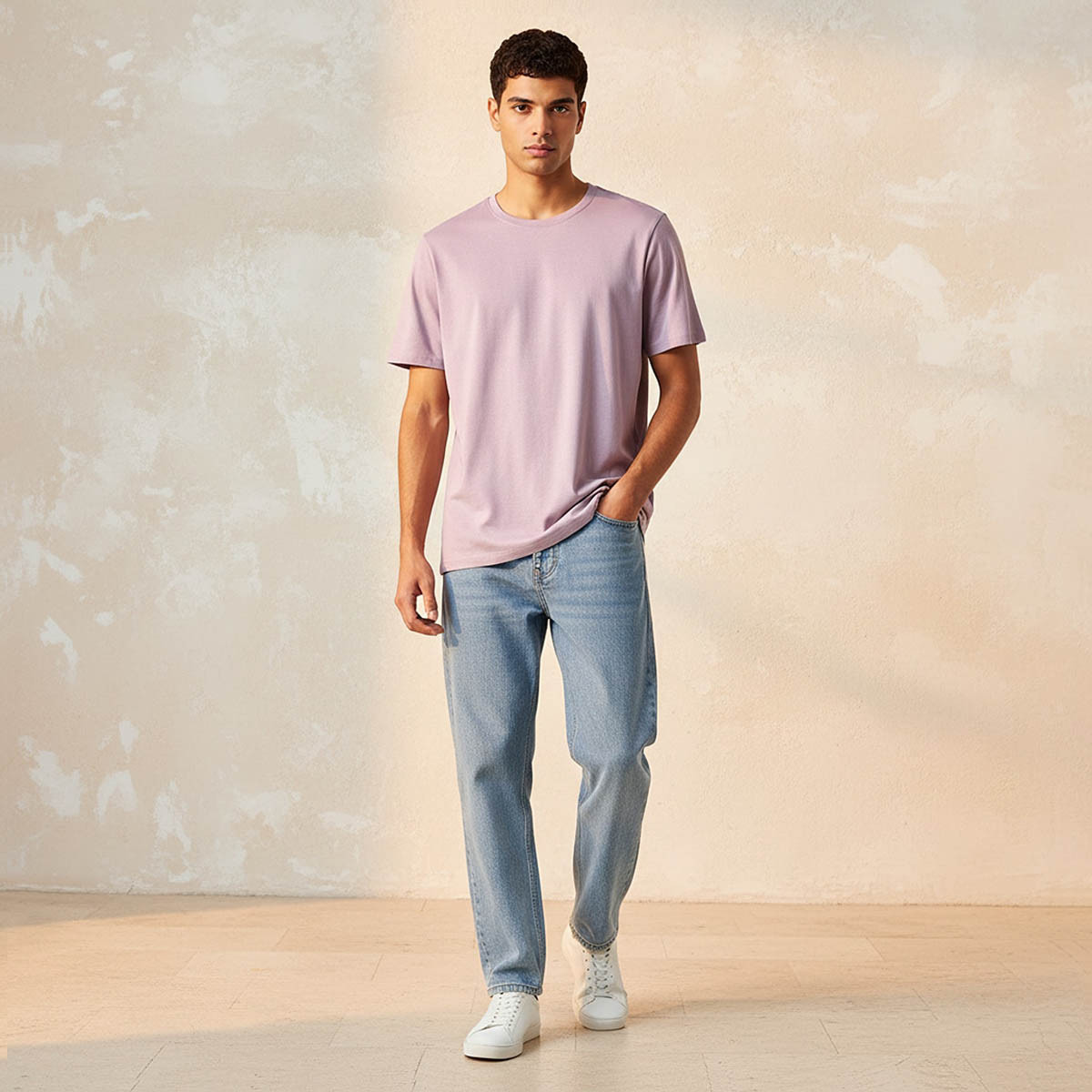 تيشيرت بقصّة عادية وياقة ضيقة وأكمام قصيرة للرجال-men-clothing-tshirtsandpolos-tshirts-image-3