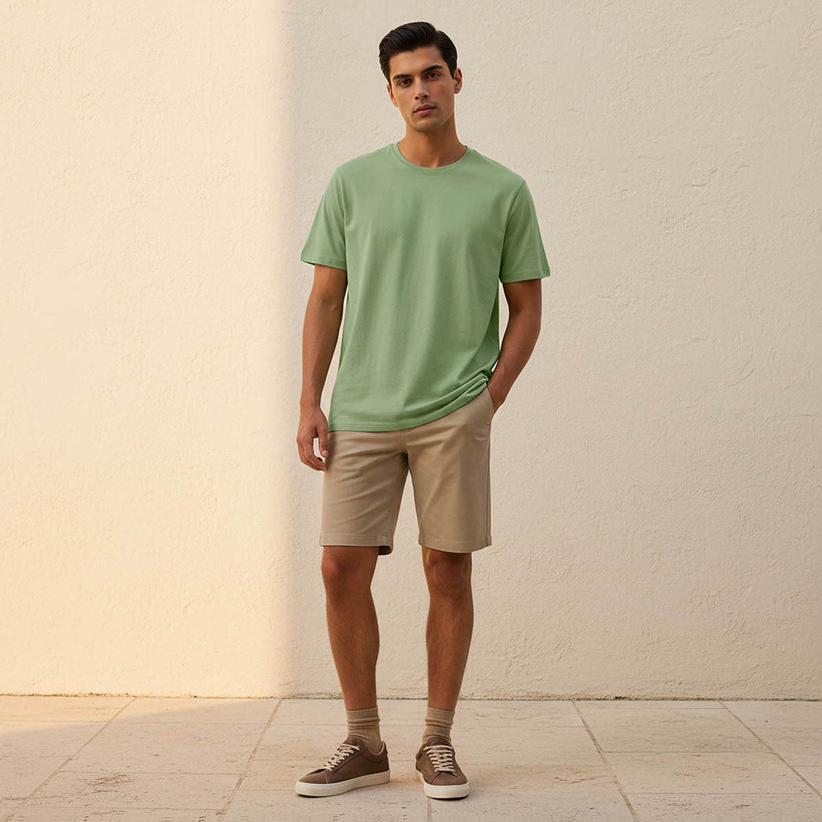 تيشيرت بقصّة عادية وياقة ضيقة وأكمام قصيرة للرجال-men-clothing-tshirtsandpolos-tshirts-image-3