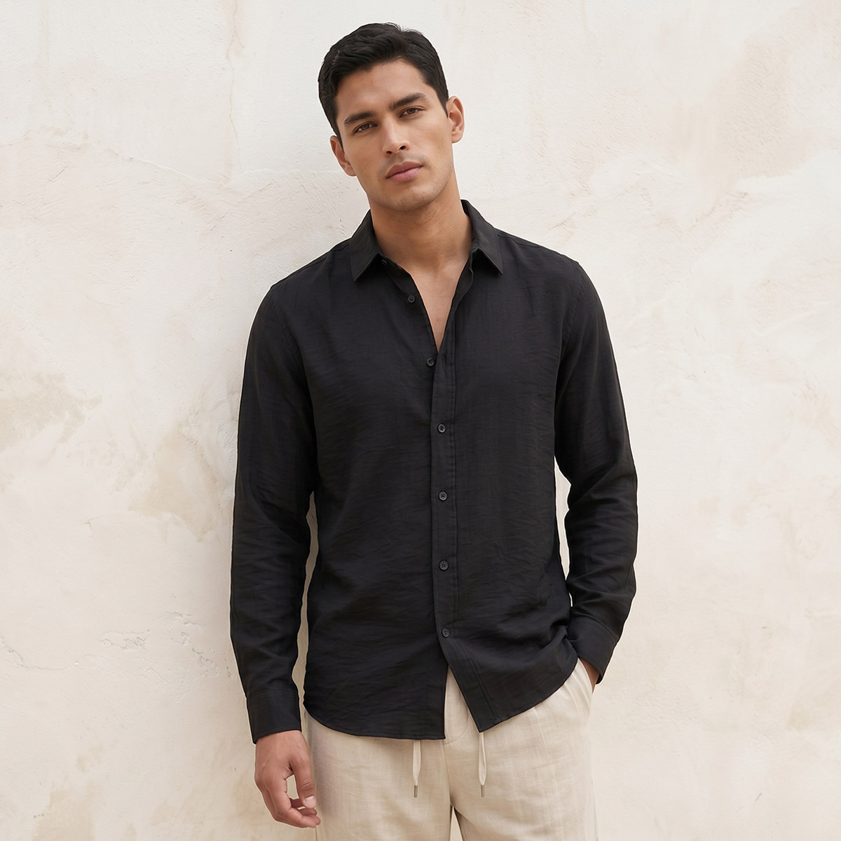 Splash Basic Regular Fit Collared Crinkled Textured Long Sleeves Shirt-men-clothing-shirts-image-1