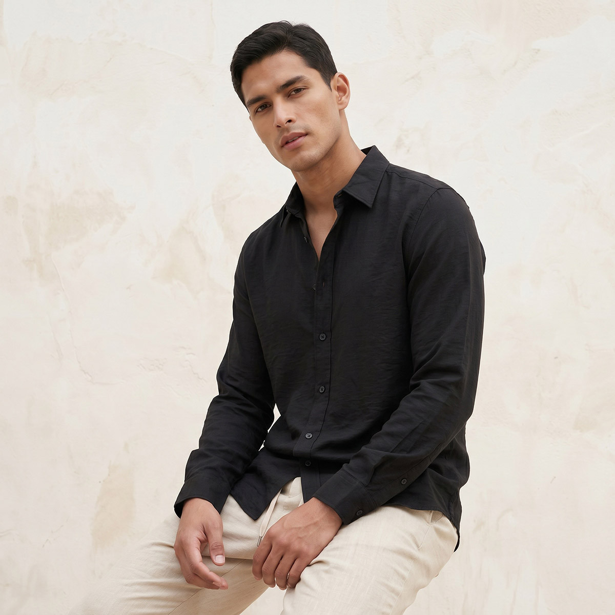 Splash Basic Regular Fit Collared Crinkled Textured Long Sleeves Shirt-men-clothing-shirts-image-5