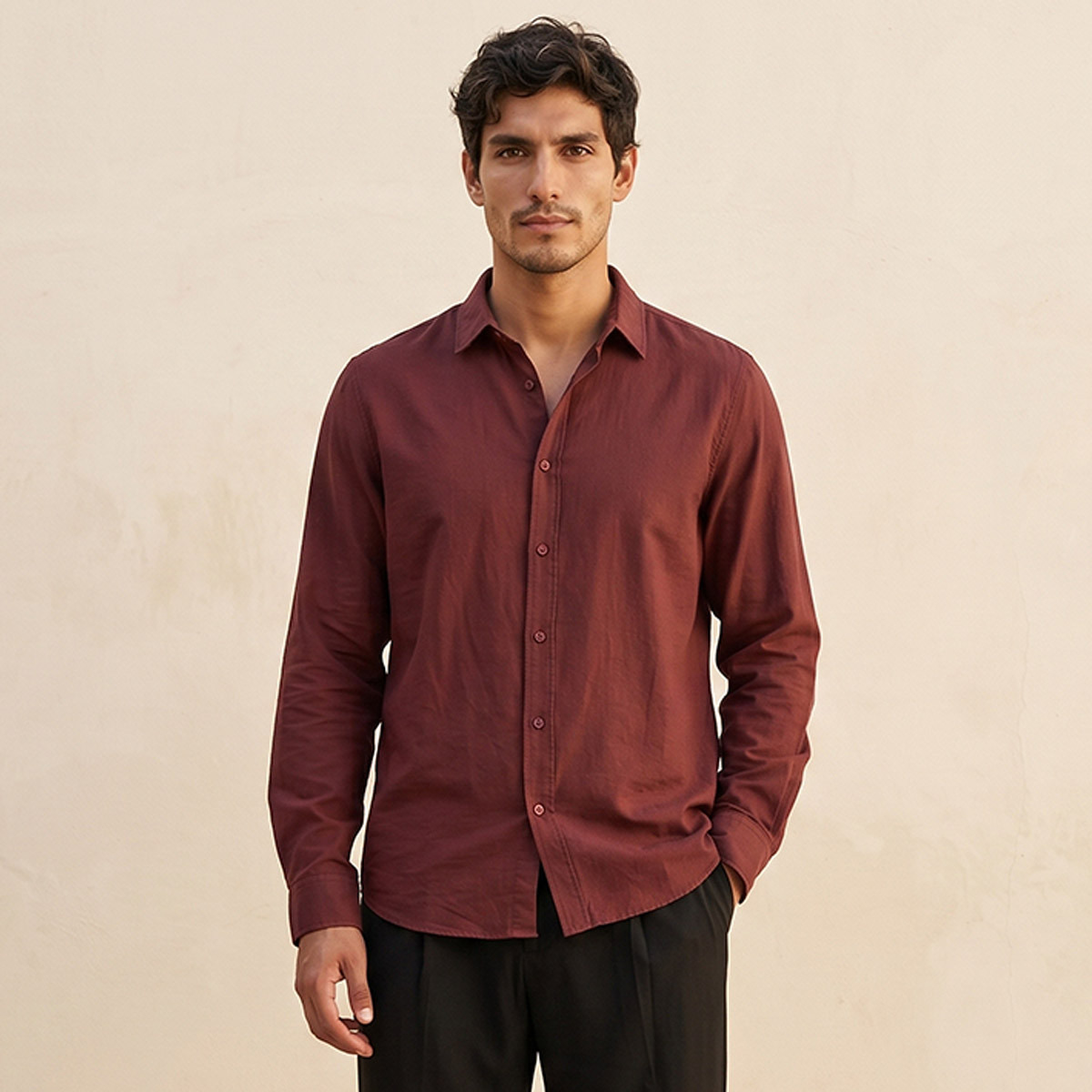 Splash Basic Regular Fit Collared Crinkled Textured Long Sleeves Shirt-men-clothing-shirts-image-1