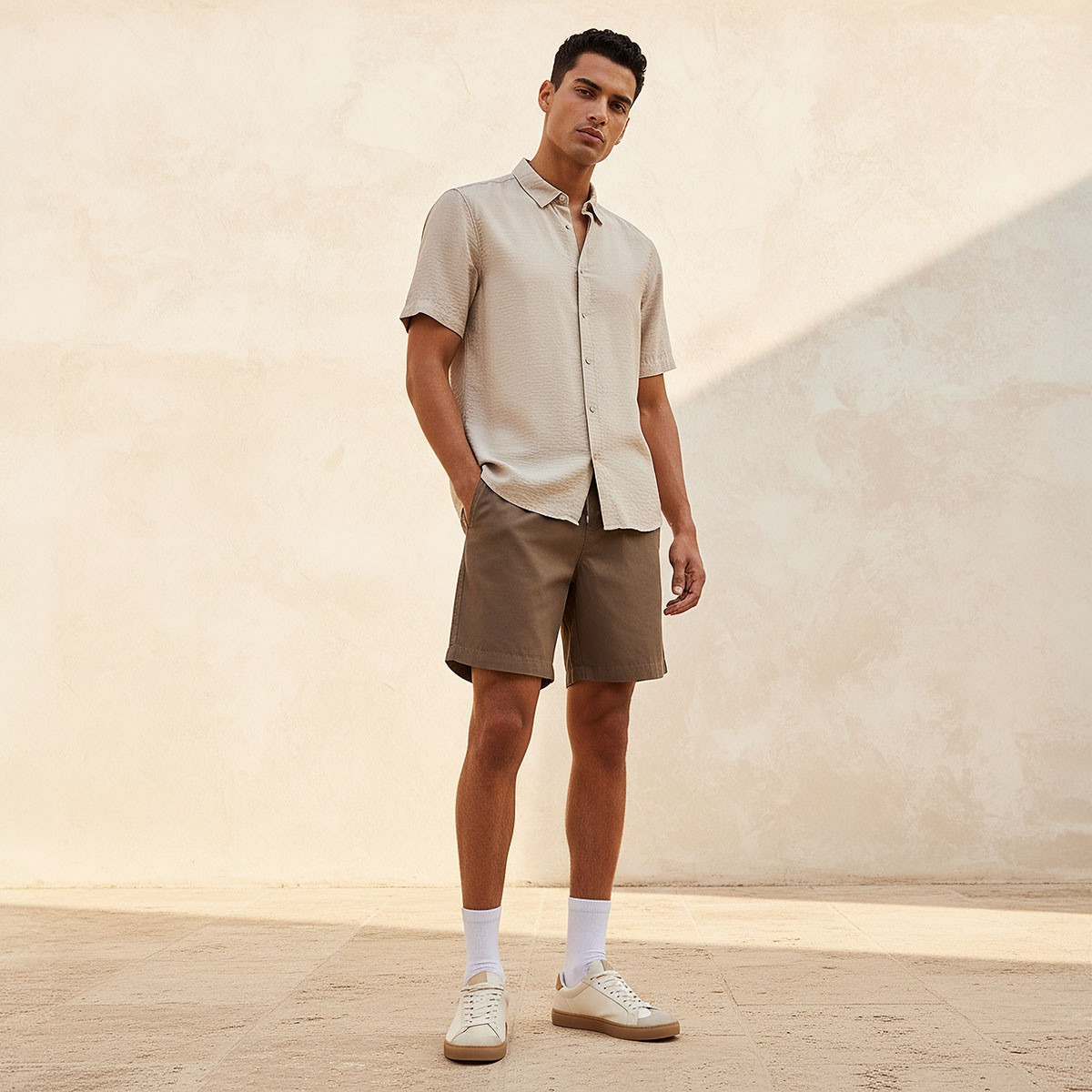 قميص بارز الملمس بقصة عادية وياقة وأكمام قصيرة من سبلاش بيسك-men-clothing-shirts-image-3