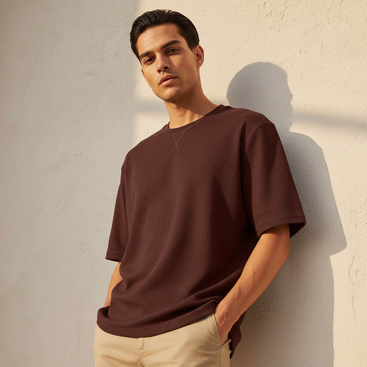 Men Slim Fit Crew Neck Short Sleeves Textured T-shirt-men-clothing-tshirtsandpolos-tshirts-image-1