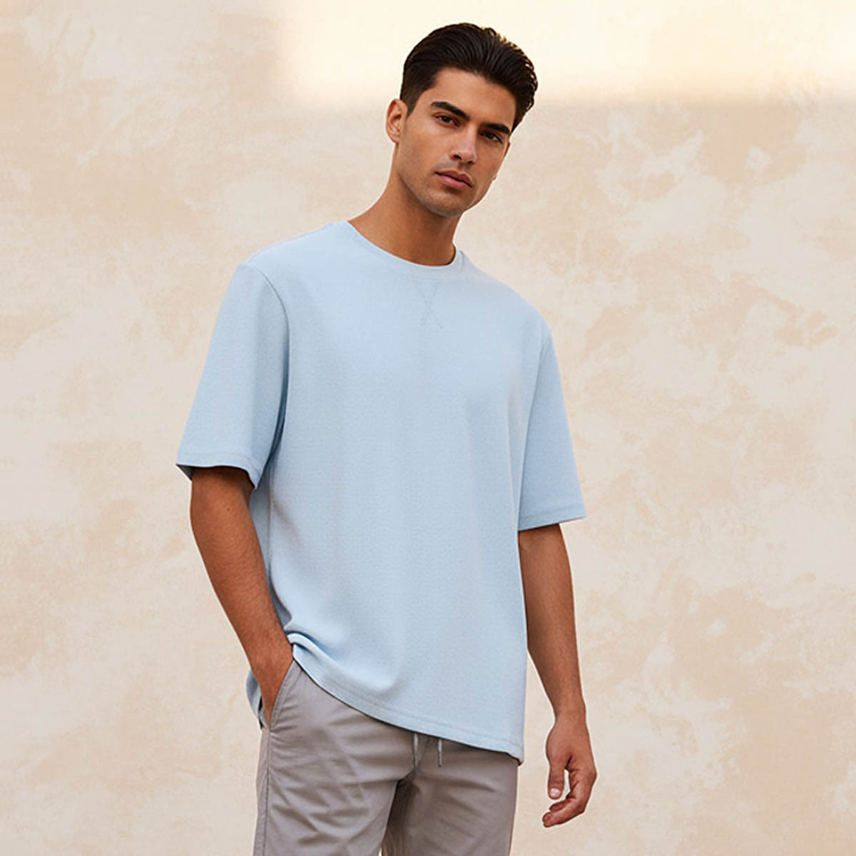 Men Slim Fit Crew Neck Short Sleeves Textured T-shirt-men-clothing-tshirtsandpolos-tshirts-image-1
