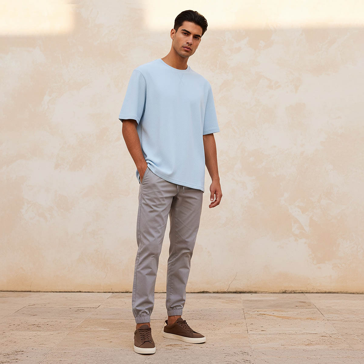 Men Slim Fit Crew Neck Short Sleeves Textured T-shirt-men-clothing-tshirtsandpolos-tshirts-image-3