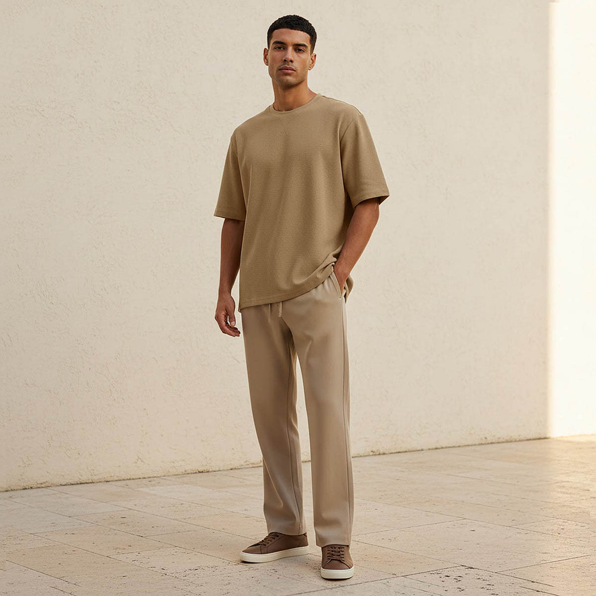 تيشيرت بارز الملمس بقصّة سليم وياقة ضيقة وأكمام قصيرة للرجال-men-clothing-tshirtsandpolos-tshirts-image-3