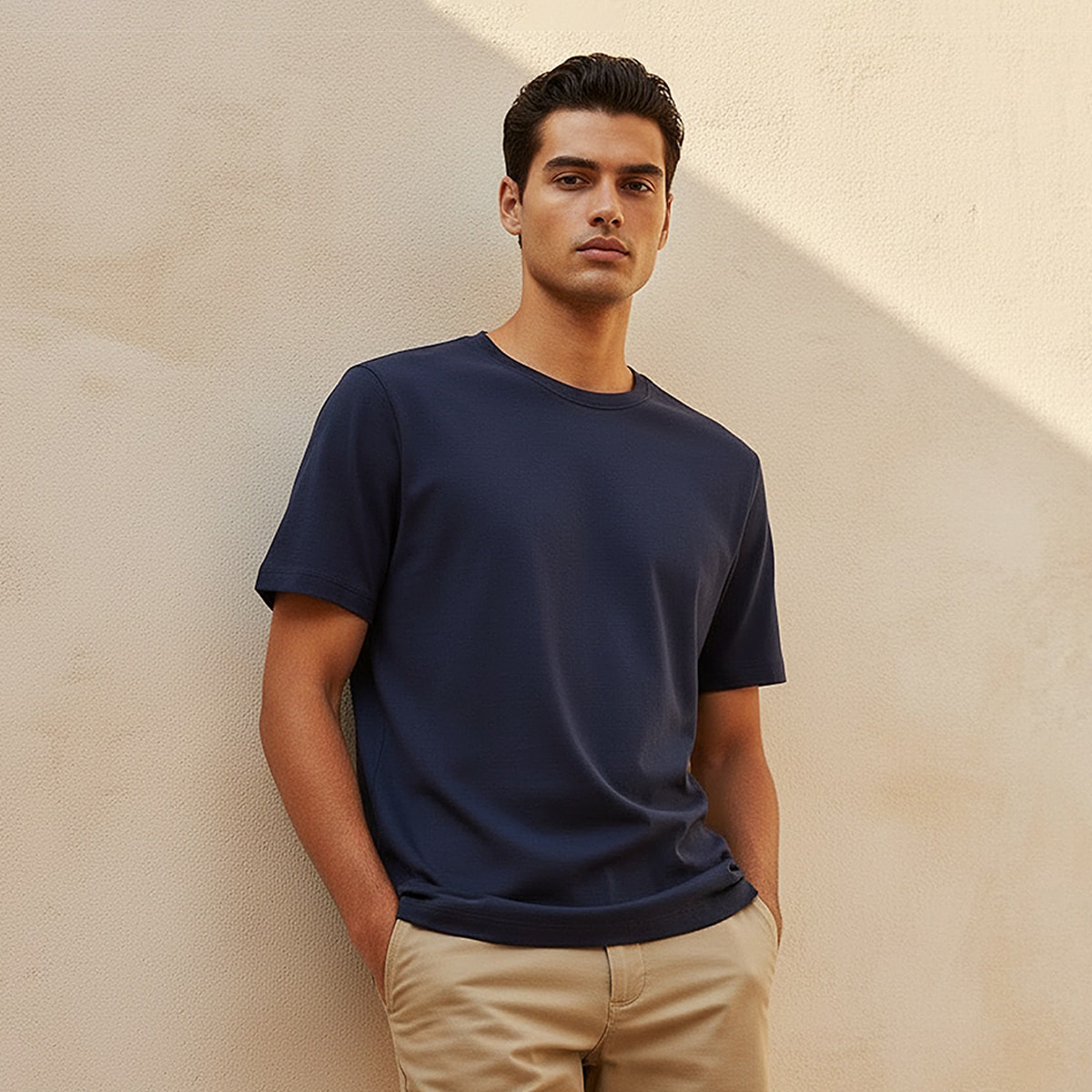 تيشيرت بقصّة مريحة وياقة ضيقة وأكمام قصيرة للرجال-men-clothing-tshirtsandpolos-tshirts-image-1
