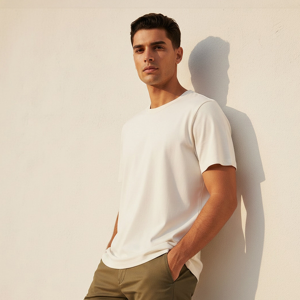 تيشيرت بقصّة مريحة وياقة ضيقة وأكمام قصيرة للرجال-men-clothing-tshirtsandpolos-tshirts-image-1