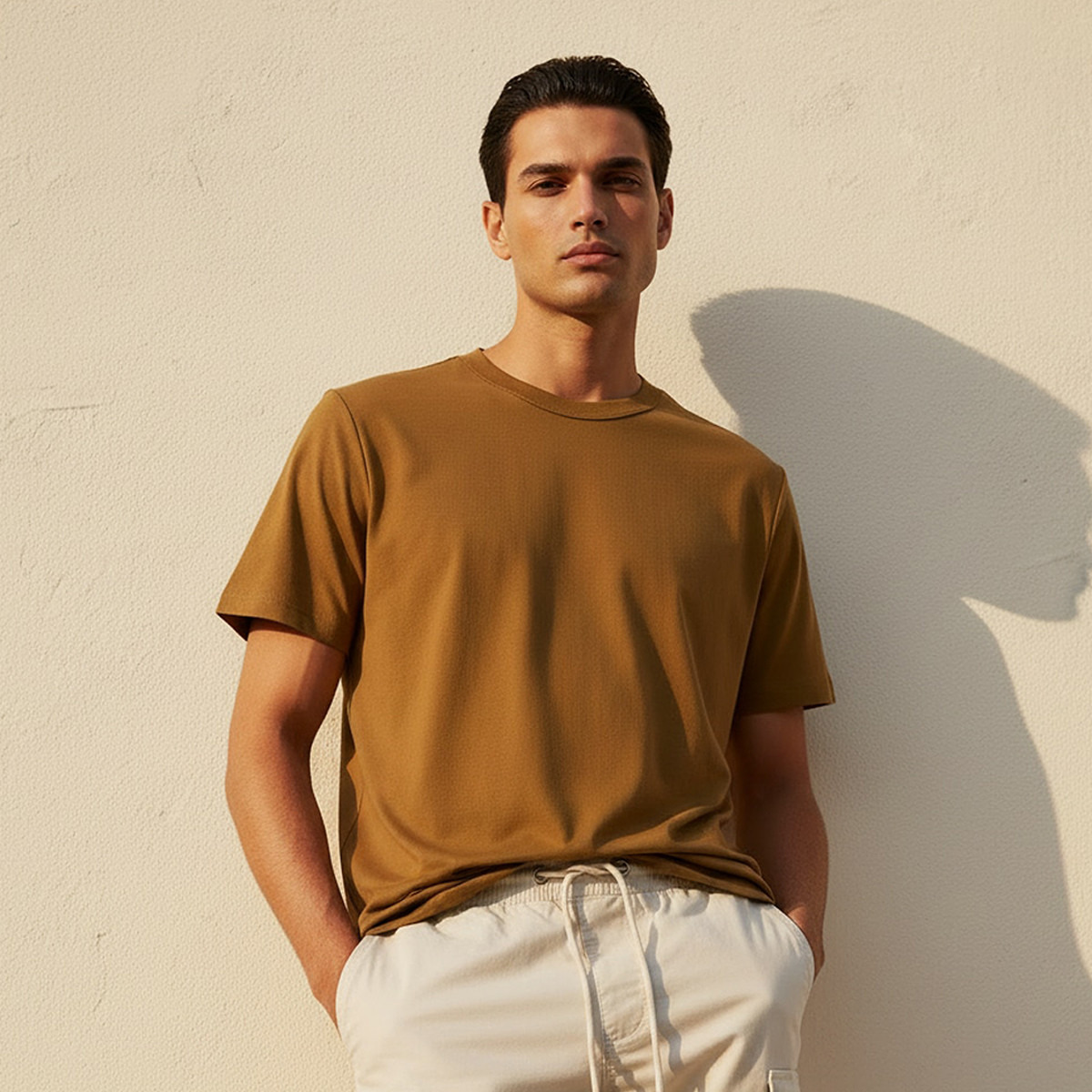 تيشيرت بقصّة مريحة وياقة ضيقة وأكمام قصيرة للرجال-men-clothing-tshirtsandpolos-tshirts-image-1