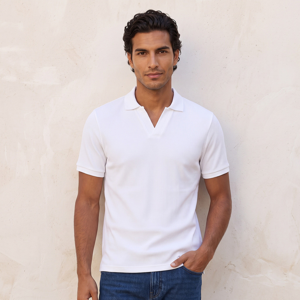 تيشيرت بولو قطن بقصة عادية وملمس بارز مضلع من سبلاش بيسك-men-clothing-tshirtsandpolos-polos-image-1