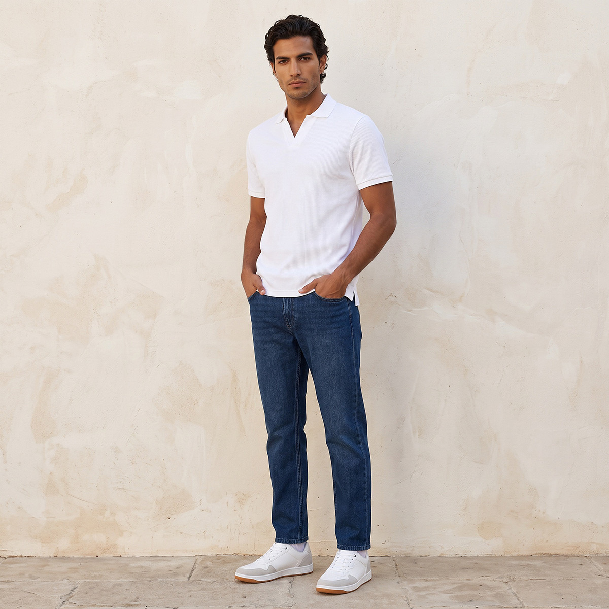 تيشيرت بولو قطن بقصة عادية وملمس بارز مضلع من سبلاش بيسك-men-clothing-tshirtsandpolos-polos-image-2
