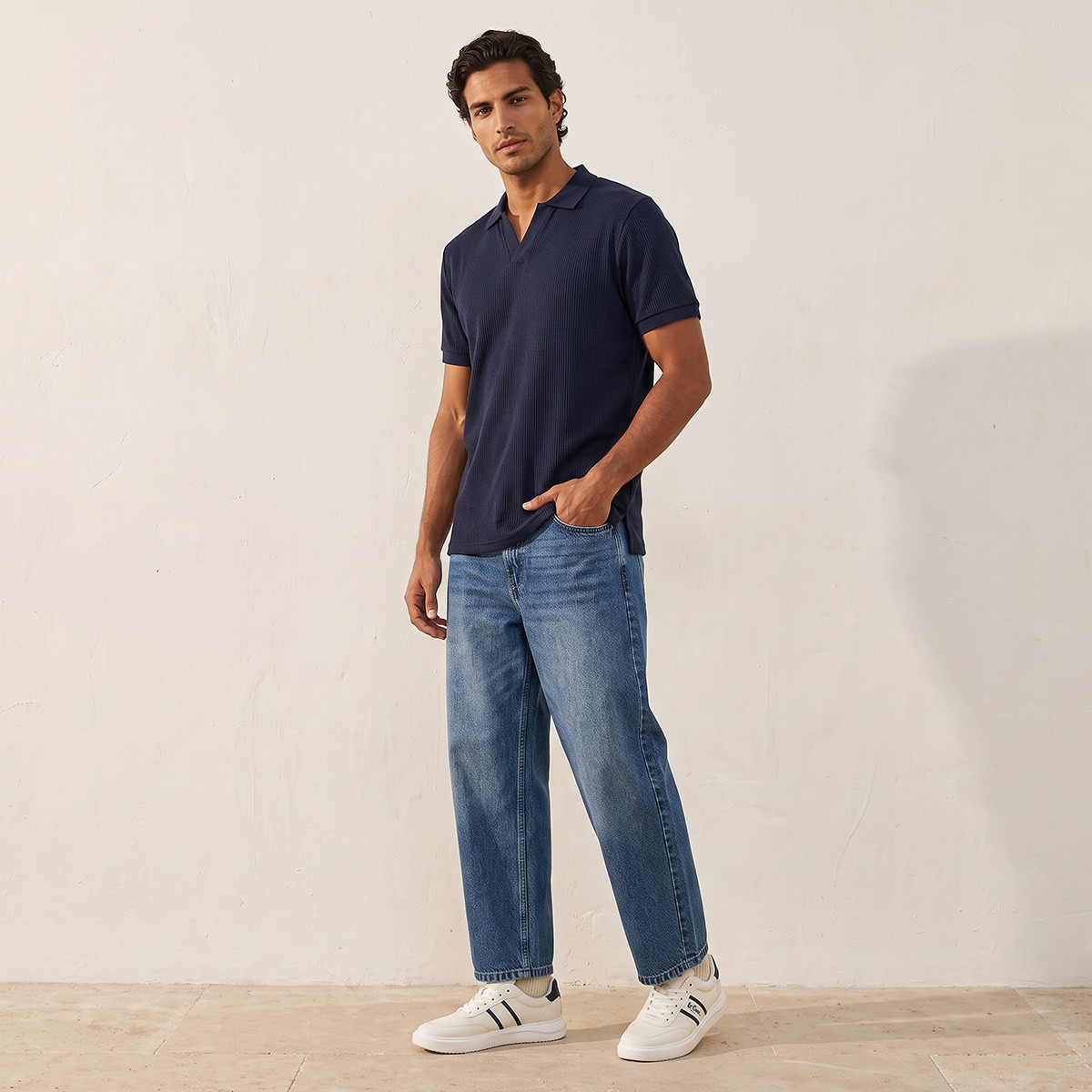تيشيرت بولو قطن بقصة عادية وملمس بارز مضلع من سبلاش بيسك-men-clothing-tshirtsandpolos-polos-image-2