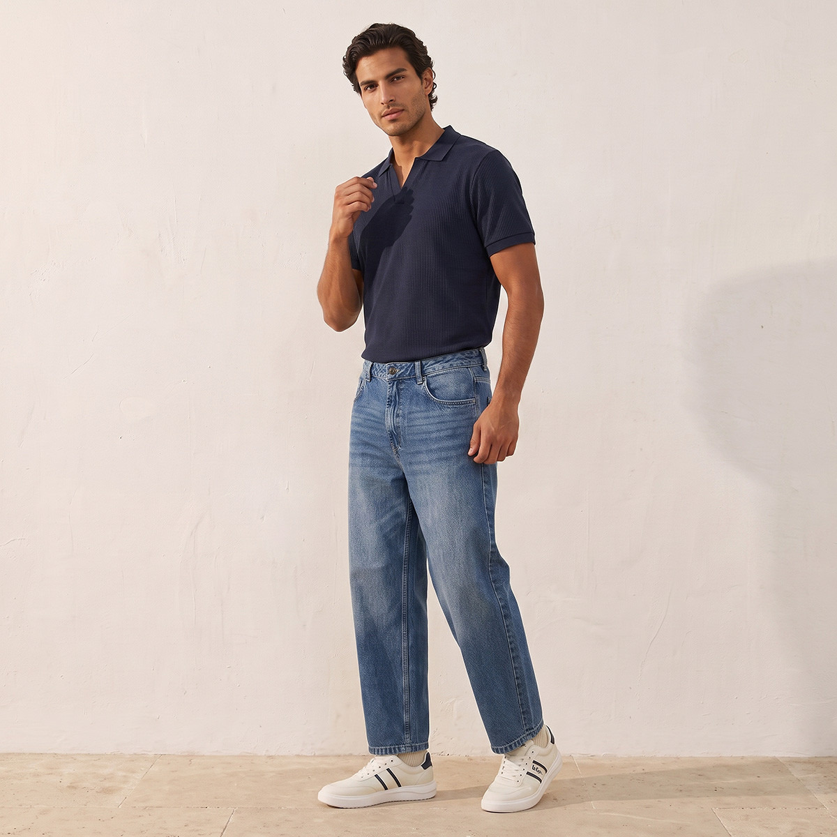 تيشيرت بولو قطن بقصة عادية وملمس بارز مضلع من سبلاش بيسك-men-clothing-tshirtsandpolos-polos-image-4