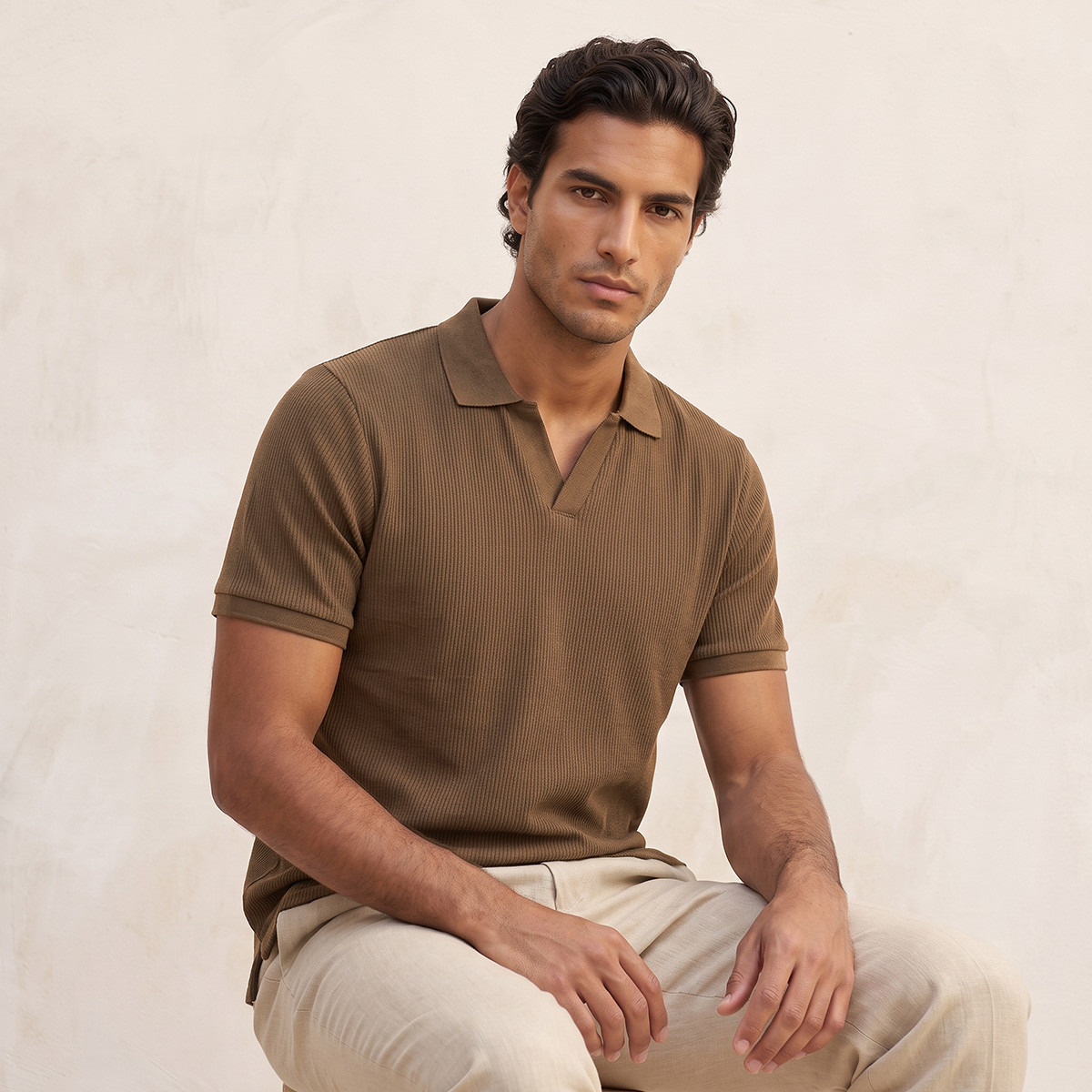 تيشيرت بولو قطن بقصة عادية وملمس بارز مضلع من سبلاش بيسك-men-clothing-tshirtsandpolos-polos-image-1