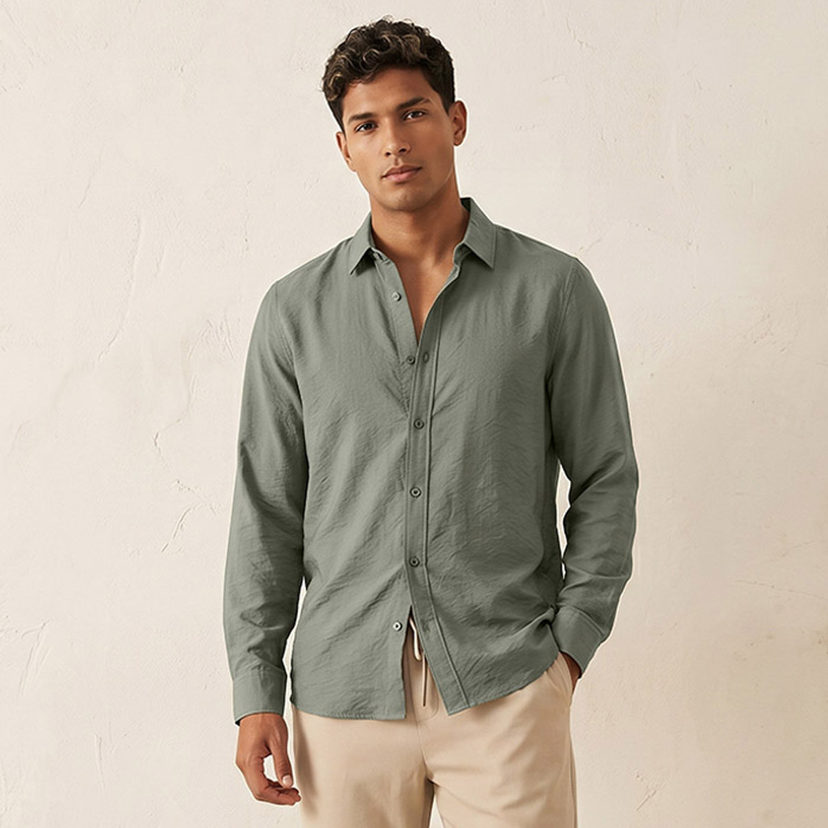 Splash Basic Regular Fit Collared Crinkled Textured Long Sleeves Shirt-men-clothing-shirts-image-1