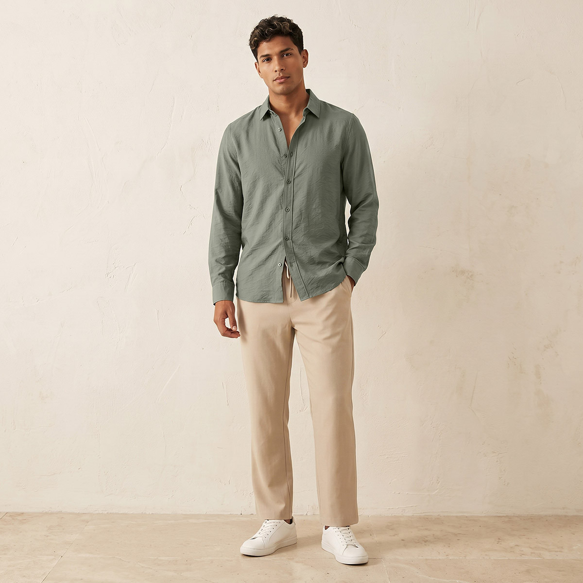 Splash Basic Regular Fit Collared Crinkled Textured Long Sleeves Shirt-men-clothing-shirts-image-3