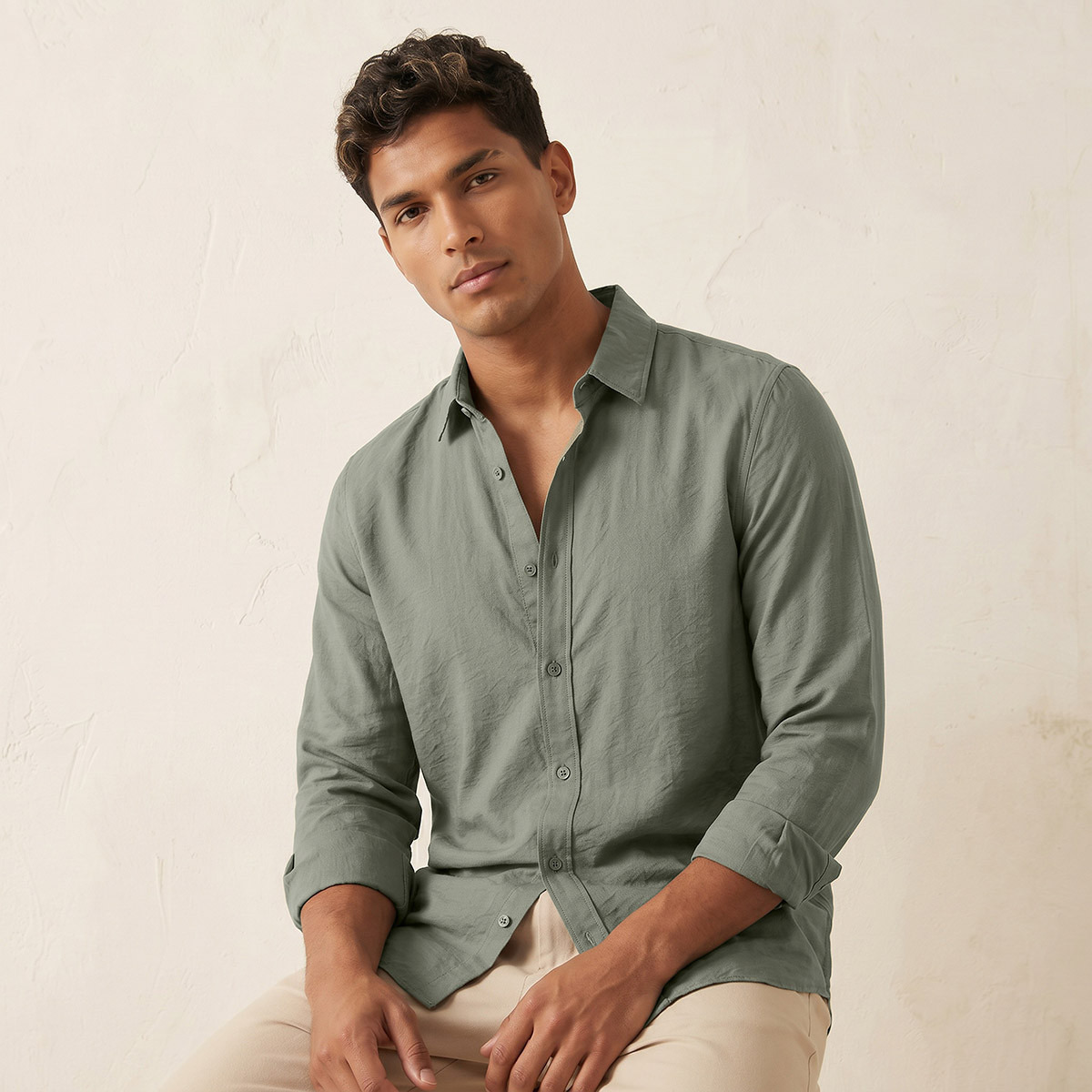 Splash Basic Regular Fit Collared Crinkled Textured Long Sleeves Shirt-men-clothing-shirts-image-5