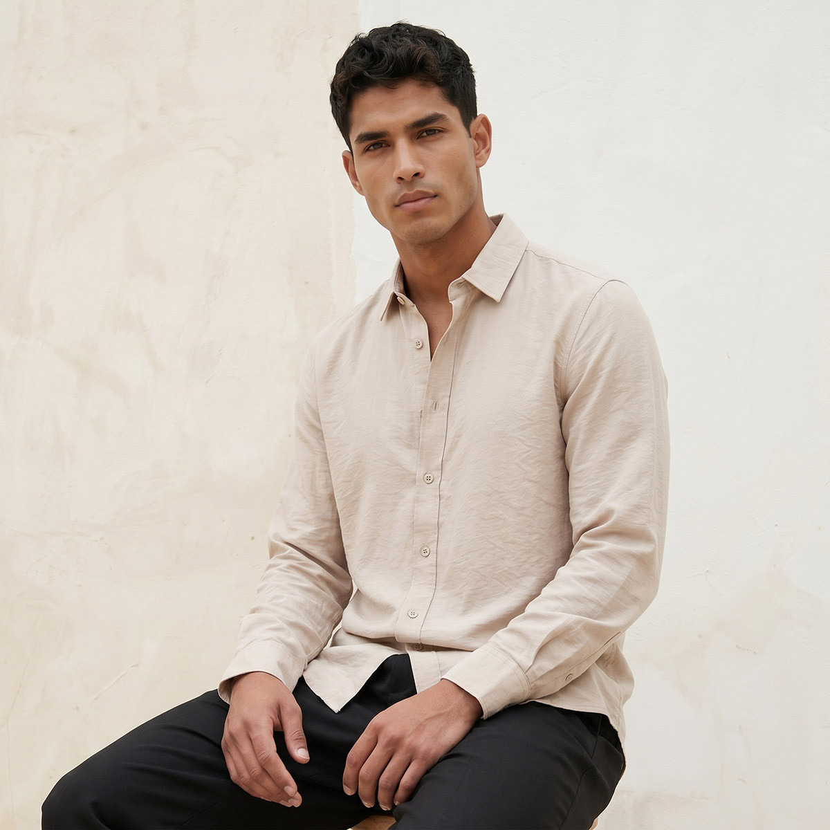 Splash Basic Regular Fit Collared Crinkled Textured Long Sleeves Shirt-men-clothing-shirts-image-5