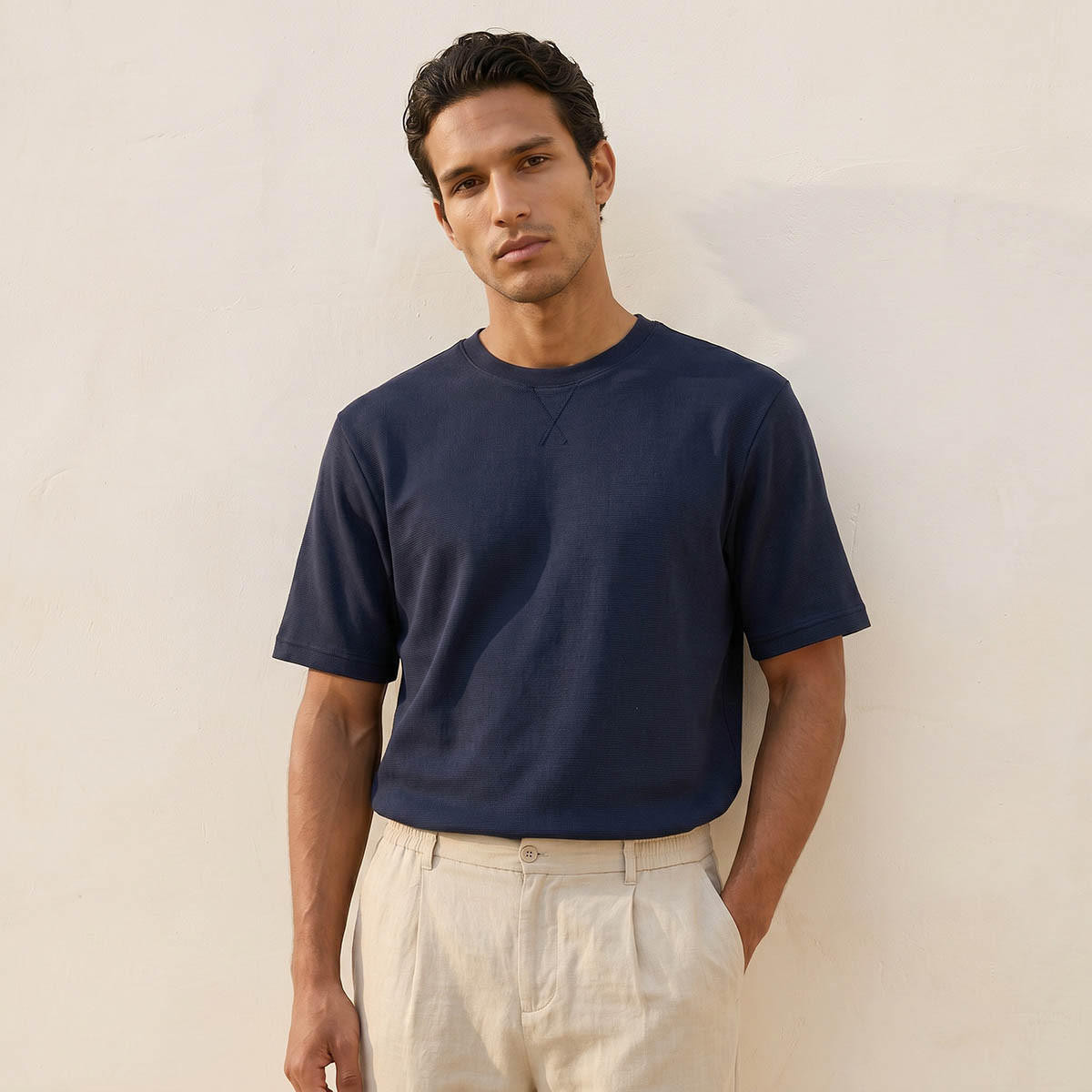 Splash Basics Regular Fit Crew Neck Textured T-shirt-men-clothing-tshirtsandpolos-tshirts-image-1