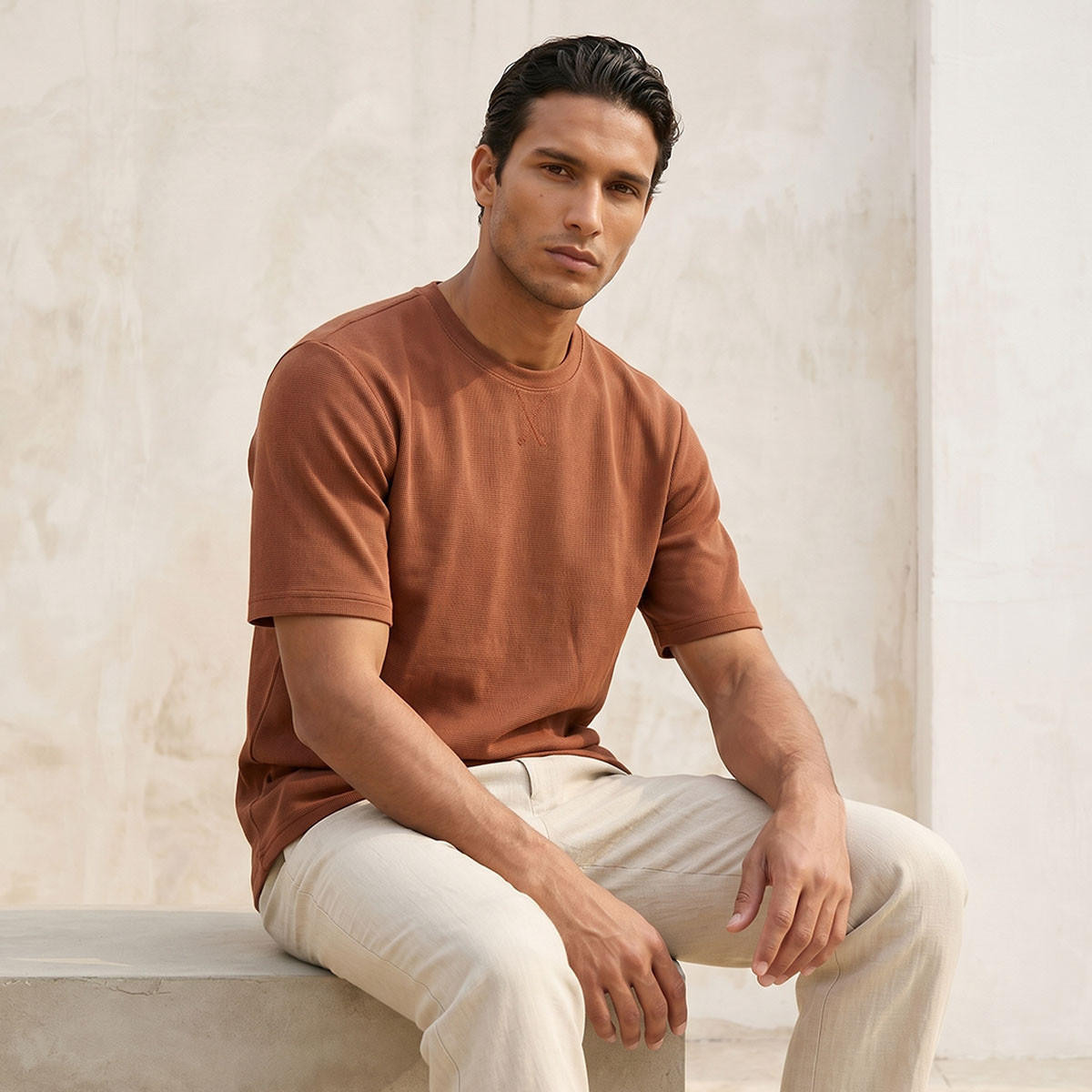Splash Basics Regular Fit Crew Neck Textured T-shirt-men-clothing-tshirtsandpolos-tshirts-image-5