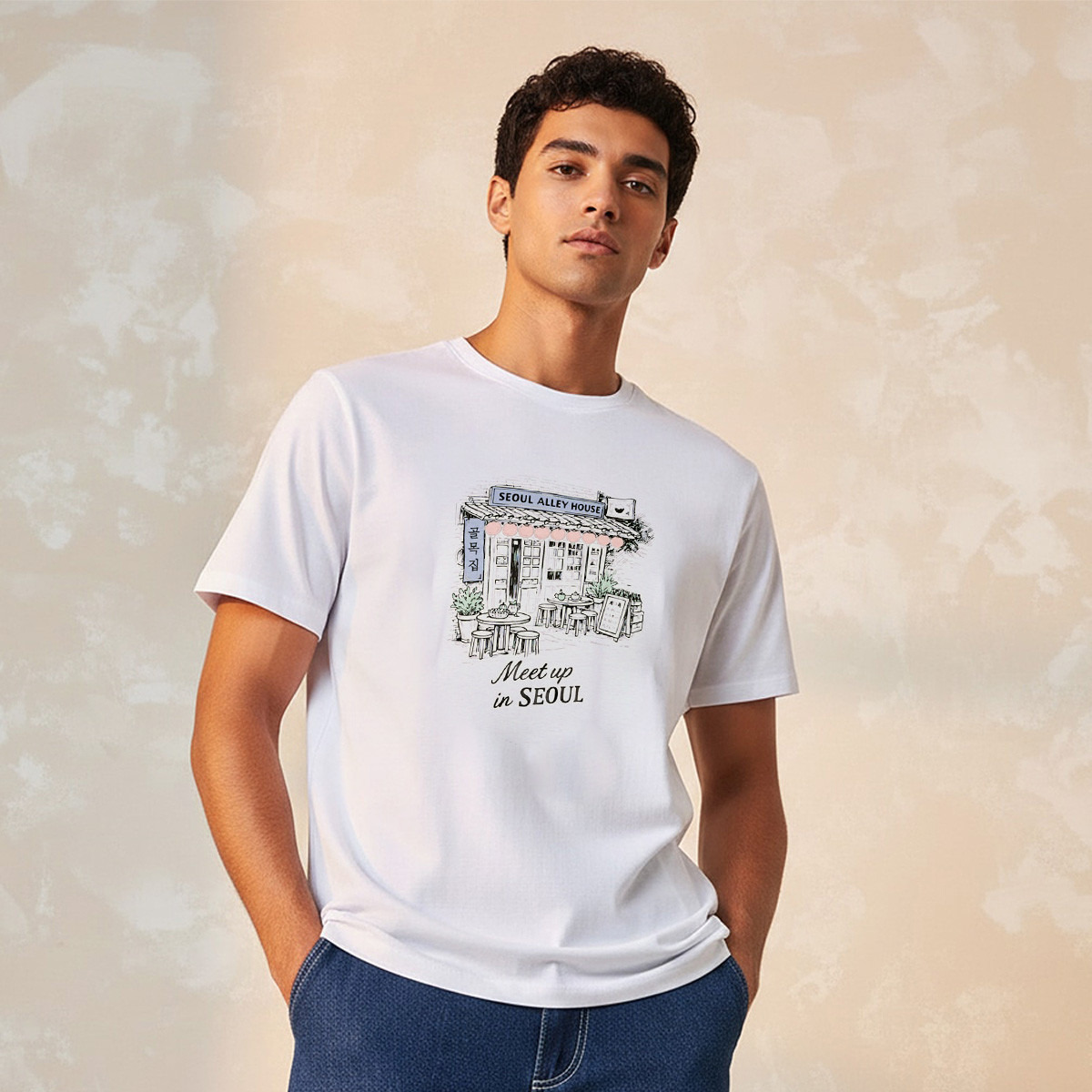Splash Basic Slim Fit Crew Neck Short Sleeves Sketch Print T-shirt-men-clothing-tshirtsandpolos-tshirts-image-1