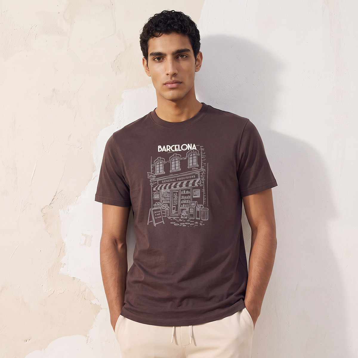 Splash Basic Slim Fit Crew Neck Short Sleeves Barcelona Print T-shirt-PROMO_SP_QA_2FOR49_110625-image-1