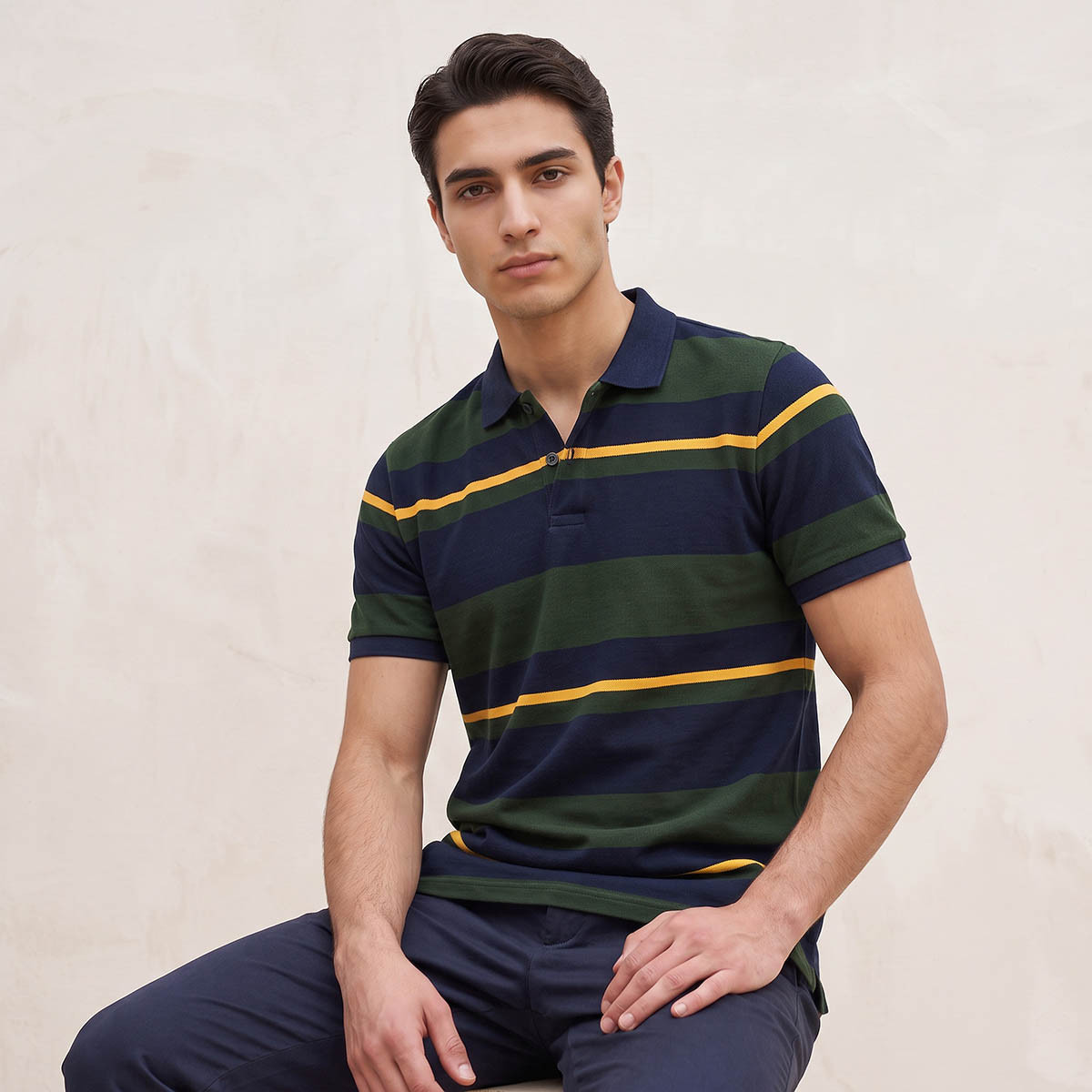 Splash Basic Short Sleeves Striped Pique Polo T-shirt-men-clothing-tshirtsandpolos-polos-image-1
