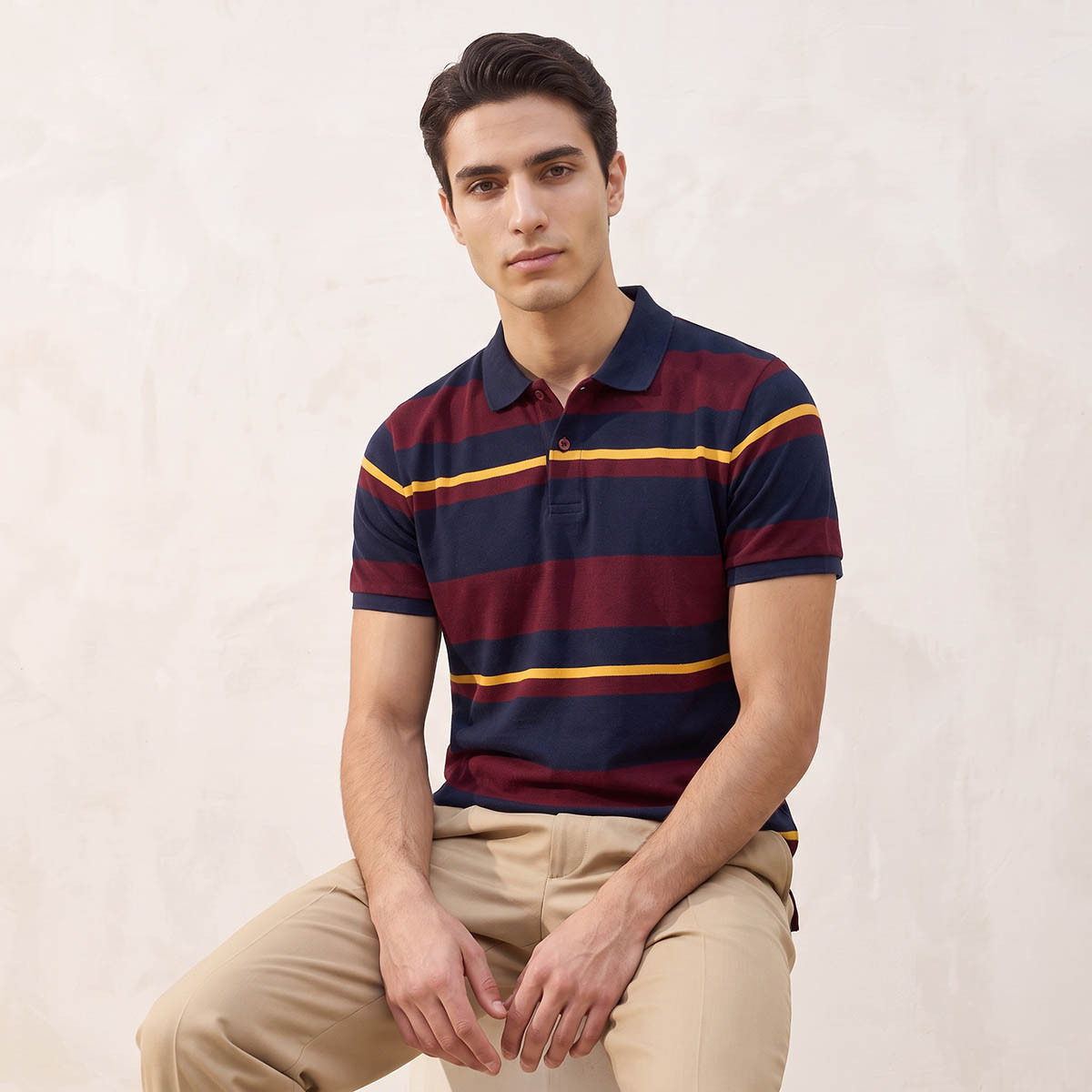 Splash Basic Short Sleeves Striped Pique Polo T-shirt-men-clothing-tshirtsandpolos-polos-image-1