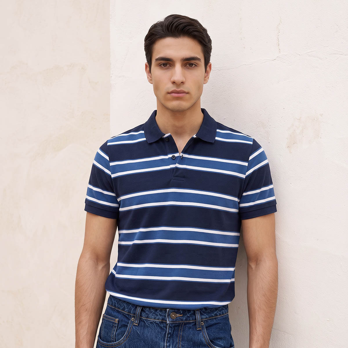 Splash Basic Short Sleeves Striped Pique Polo T-shirt-men-clothing-tshirtsandpolos-polos-image-1