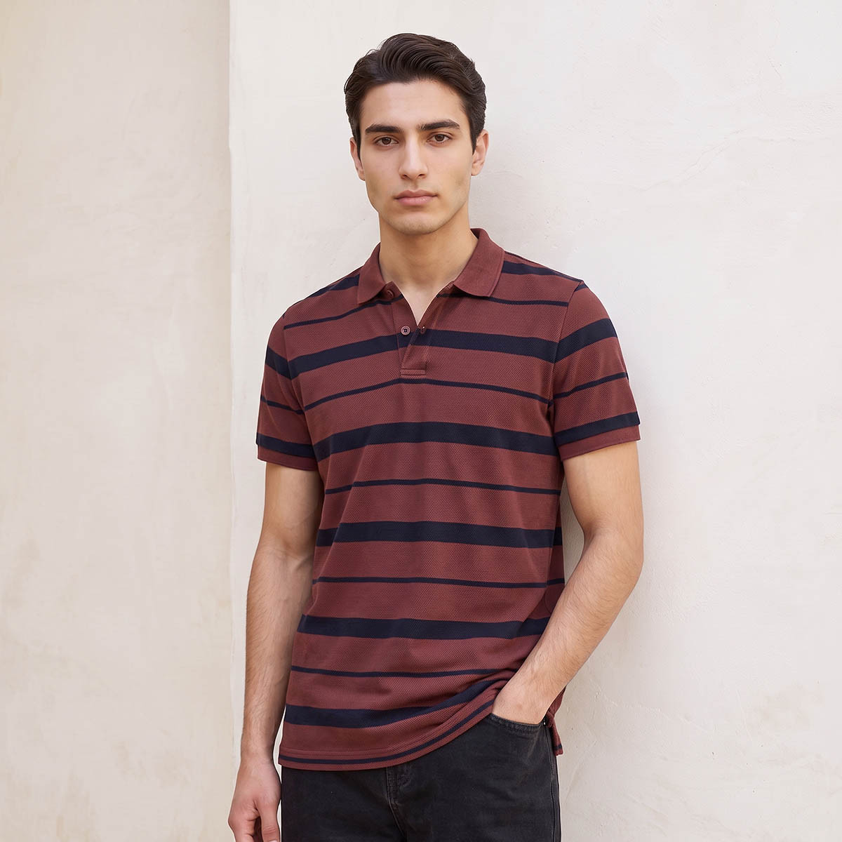 تيشيرت بولو بيكيه مقلم بأكمام قصيرة من سبلاش بيسك-men-clothing-tshirtsandpolos-polos-image-1