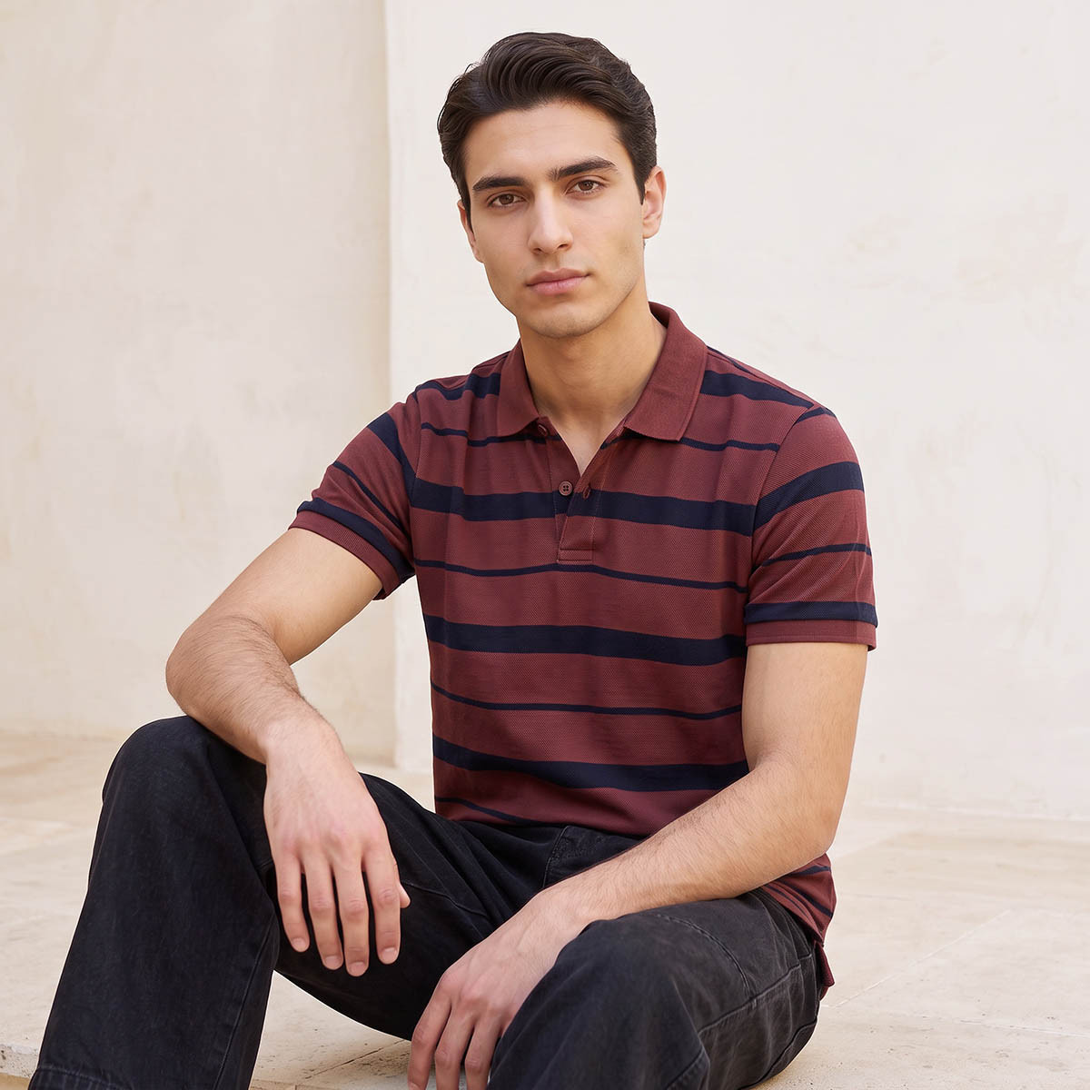 تيشيرت بولو بيكيه مقلم بأكمام قصيرة من سبلاش بيسك-men-clothing-tshirtsandpolos-polos-image-5
