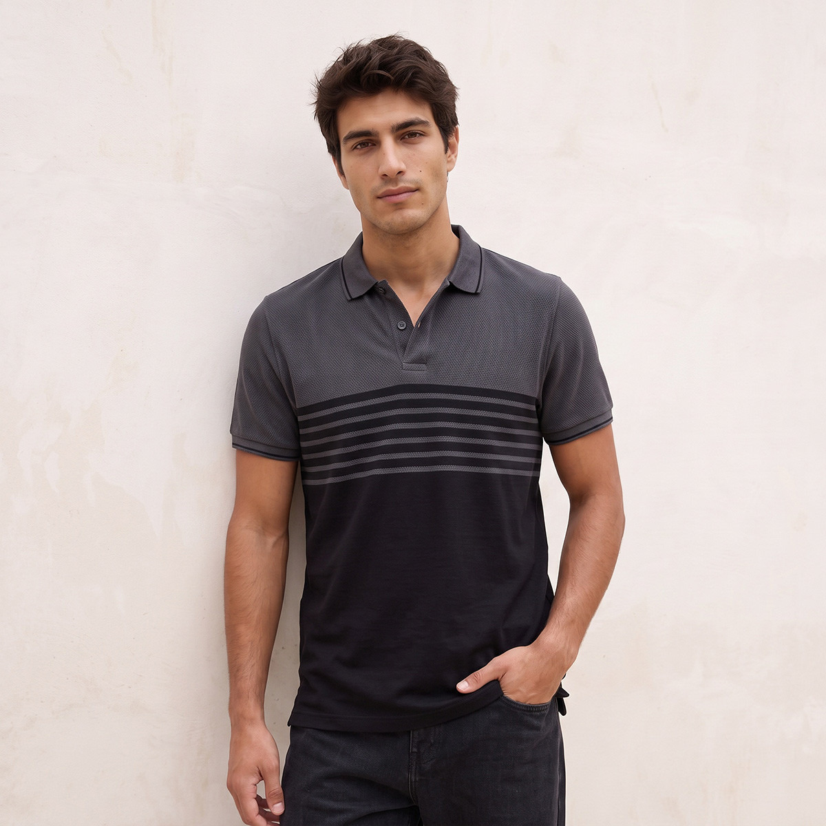 تيشيرت بولو بملمس بوبكورن بارز من سبلاش بيسك-men-clothing-tshirtsandpolos-polos-image-1
