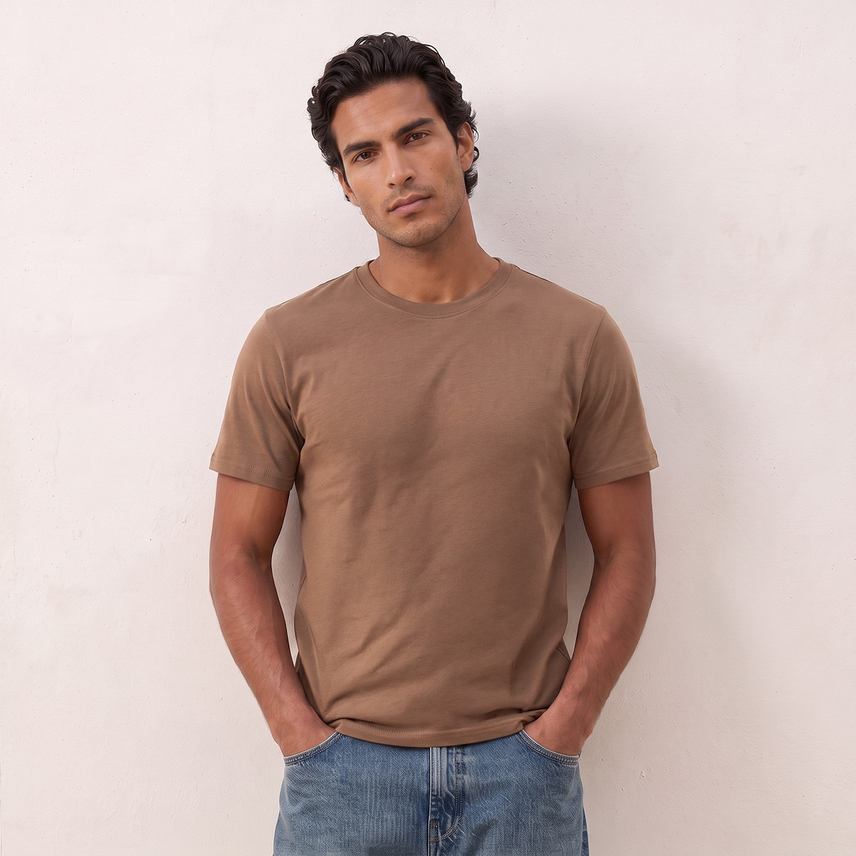 تيشيرت قطن بياقة ضيقة من سبلاش بيسيك-men-clothing-tshirtsandpolos-tshirts-image-1