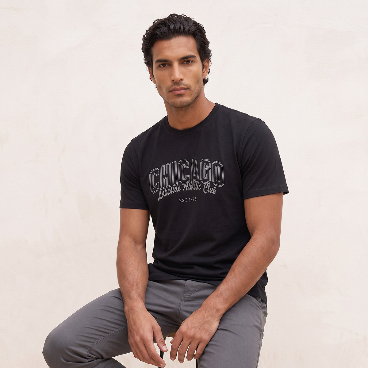 تيشيرت قطن بقصة مستقيمة وياقة مستديرة من سبلاش-men-clothing-tshirtsandpolos-tshirts-image-1