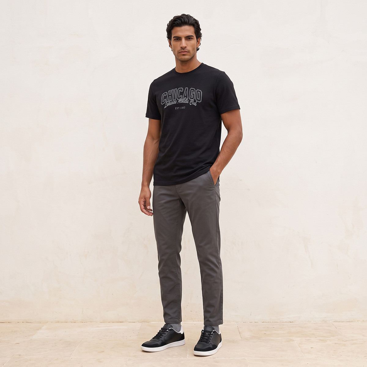 تيشيرت قطن بقصة مستقيمة وياقة مستديرة من سبلاش-men-clothing-tshirtsandpolos-tshirts-image-2