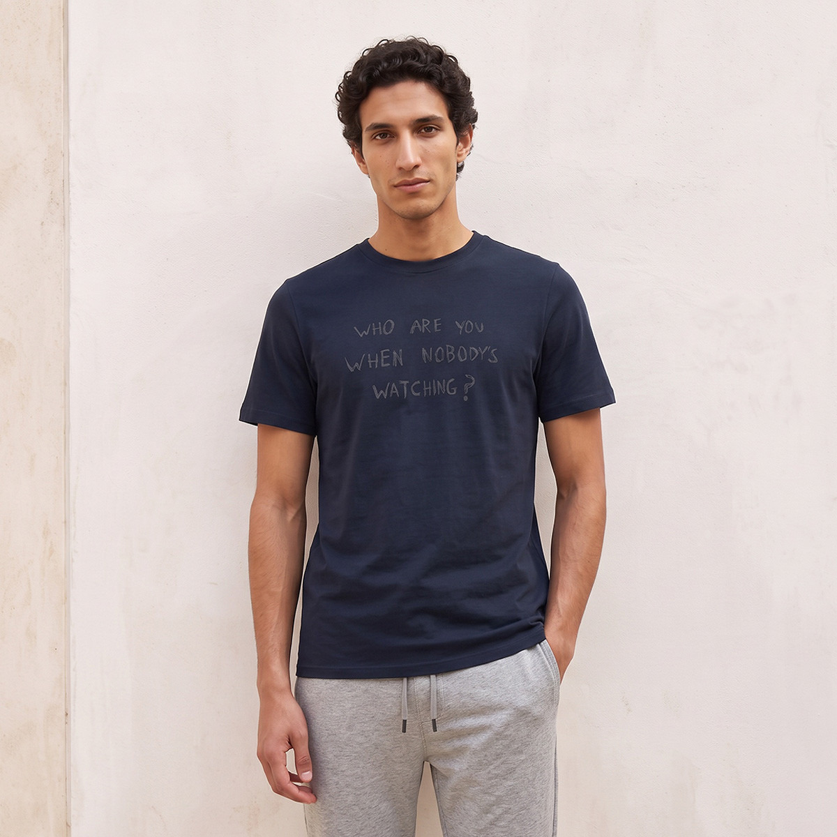 تيشيرت قطن بقصة مستقيمة وياقة مستديرة من سبلاش-men-clothing-tshirtsandpolos-tshirts-image-1