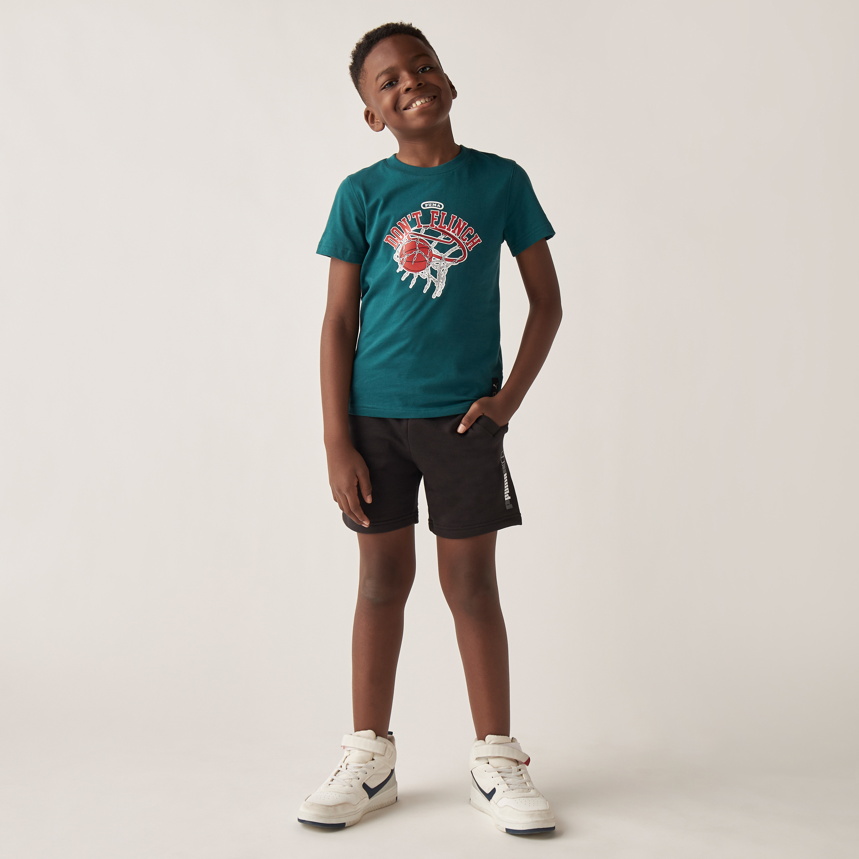PUMA Basketball Print T-shirt with Crew Neck and Short Sleeves-sports-boys-clothing-tops-image-2
