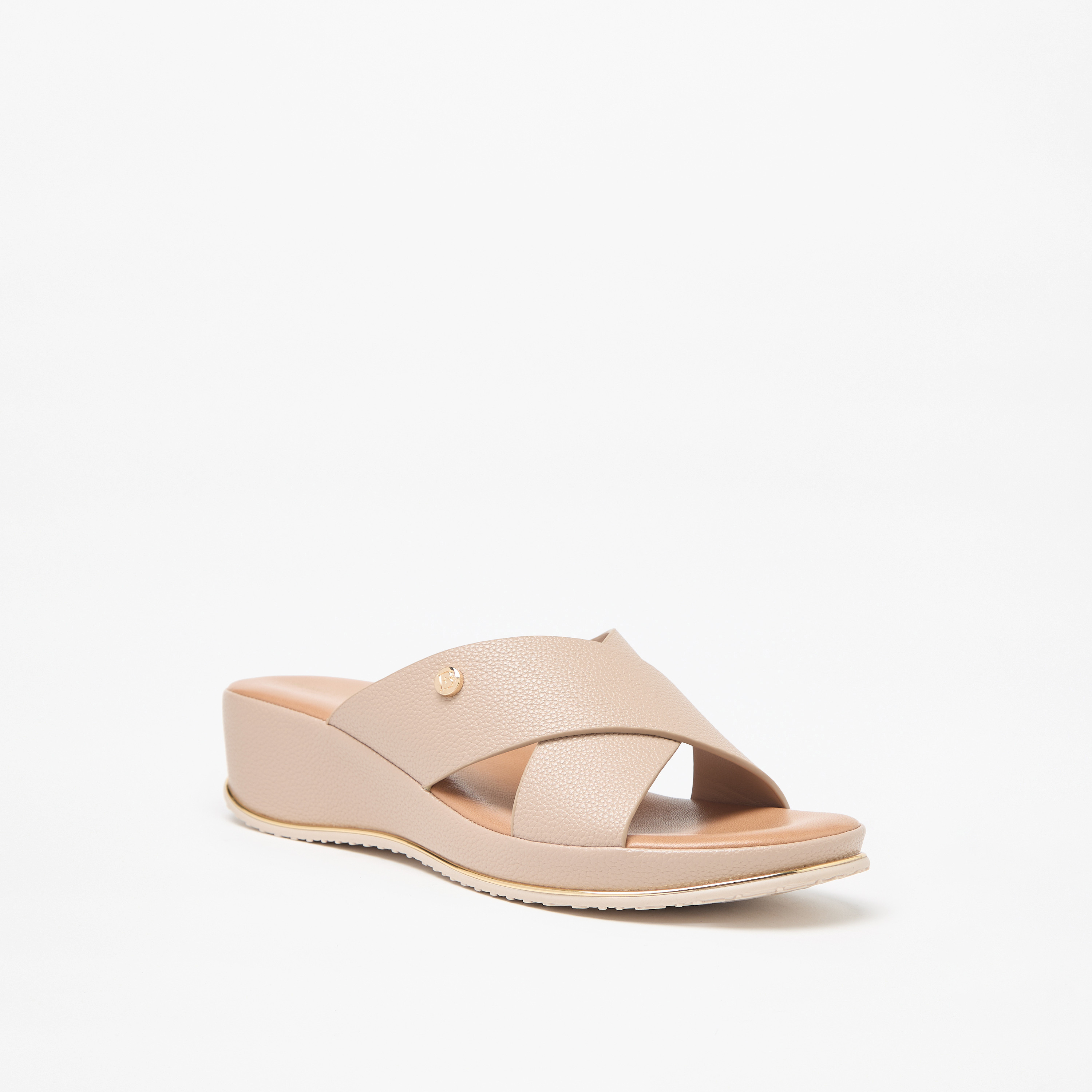 Flora Bella Textured Cross Strap Slip-On Sandals with Wedge Heels-women-shoes-sandals-heeled-image-1