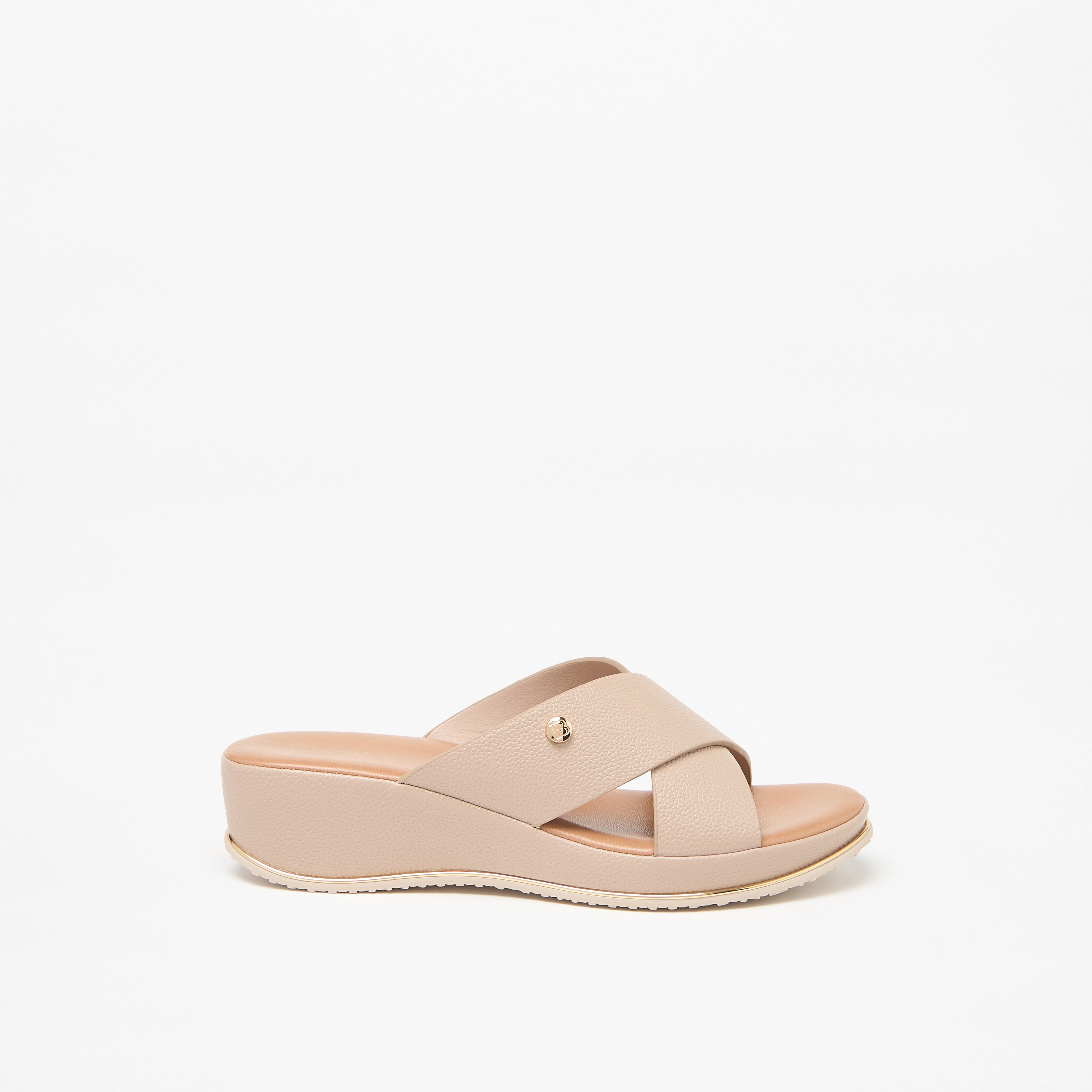 Flora Bella Textured Cross Strap Slip-On Sandals with Wedge Heels-women-shoes-sandals-heeled-image-3